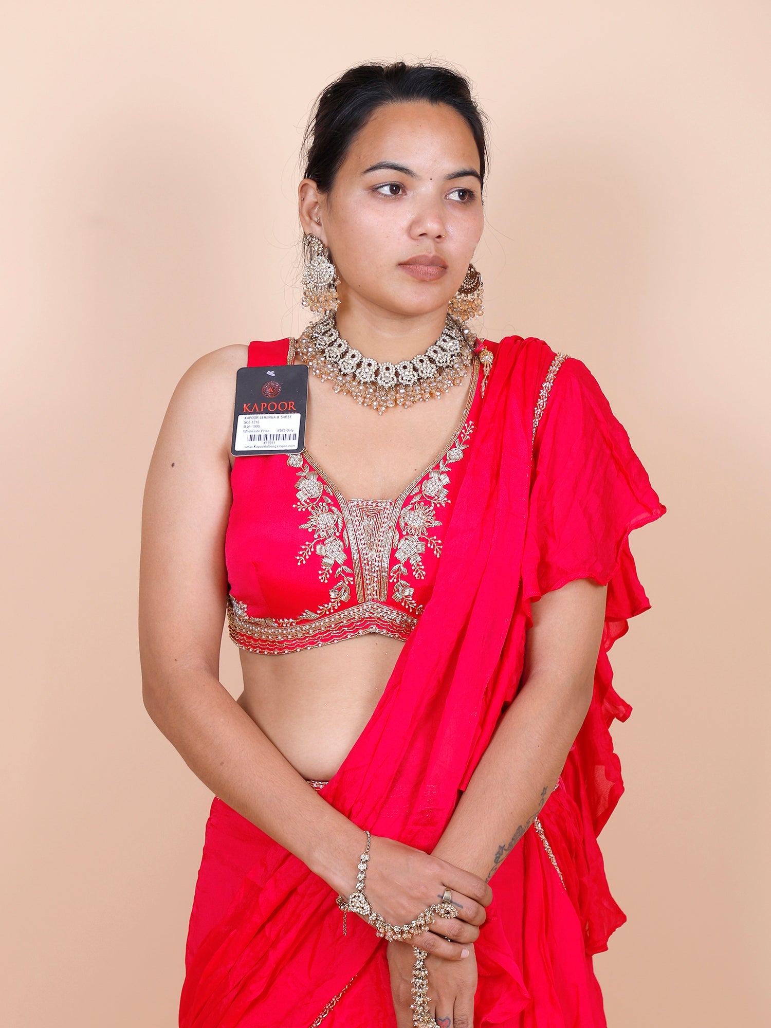 Rani Chinon Drape Saree with Elegant Thread