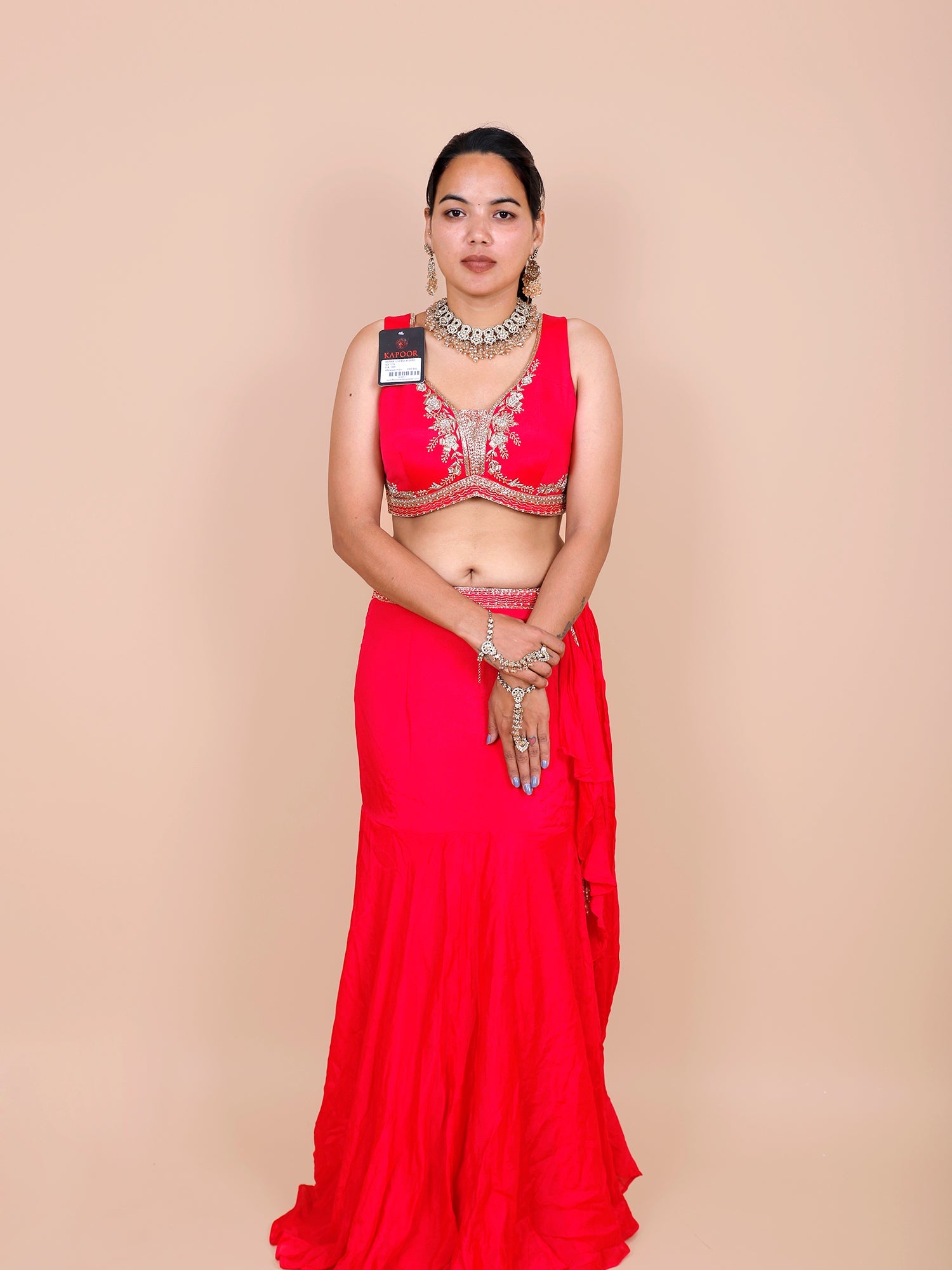 Rani Chinon Drape Saree with Elegant Thread