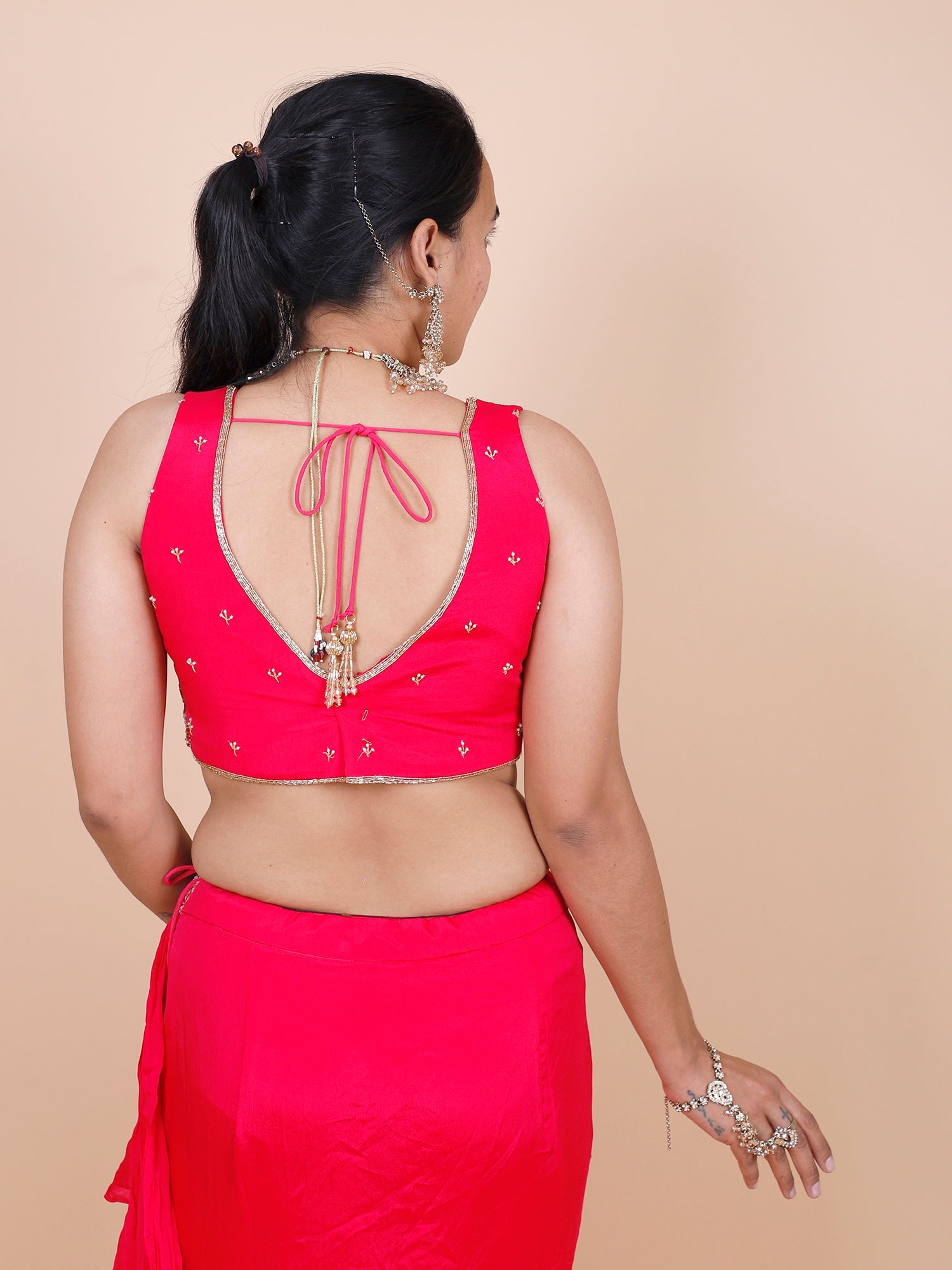 Rani Chinon Drape Saree with Elegant Thread