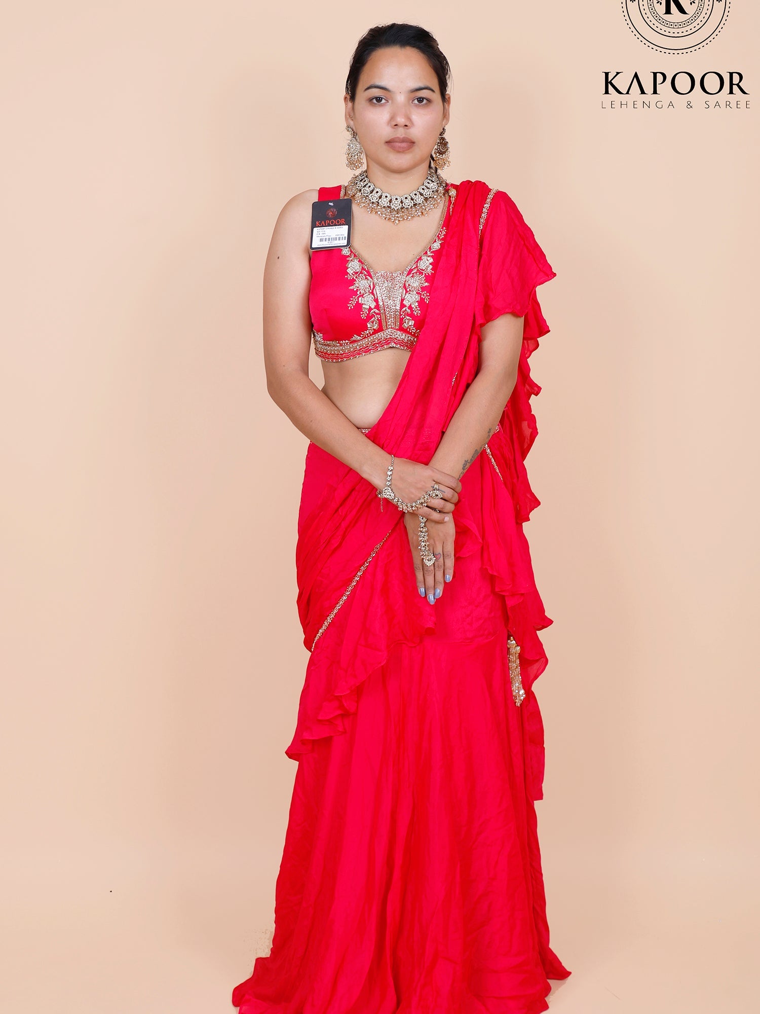 Rani Chinon Drape Saree with Elegant Thread