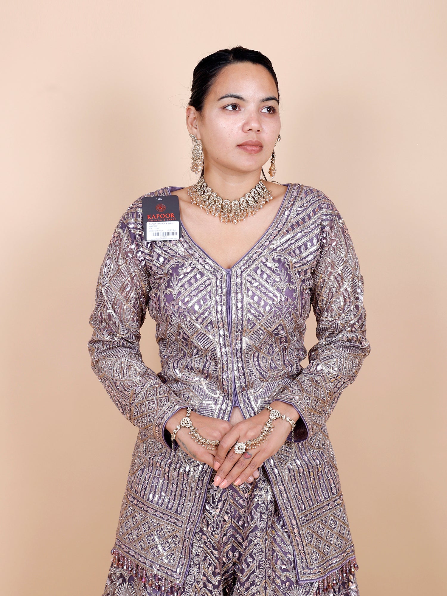 Lavender Net Indo-Western Outfit with Thread