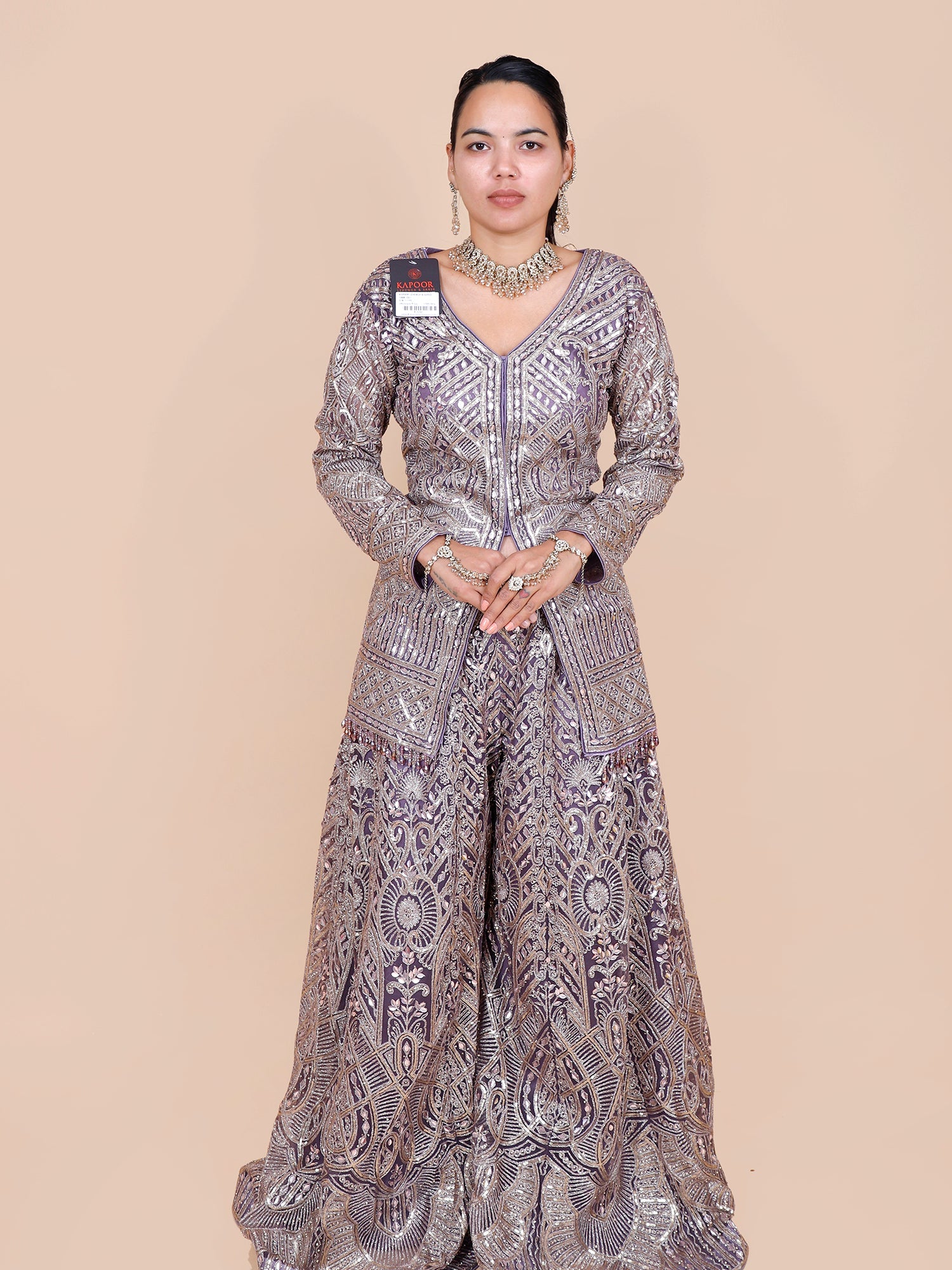 Lavender Net Indo-Western Outfit with Thread