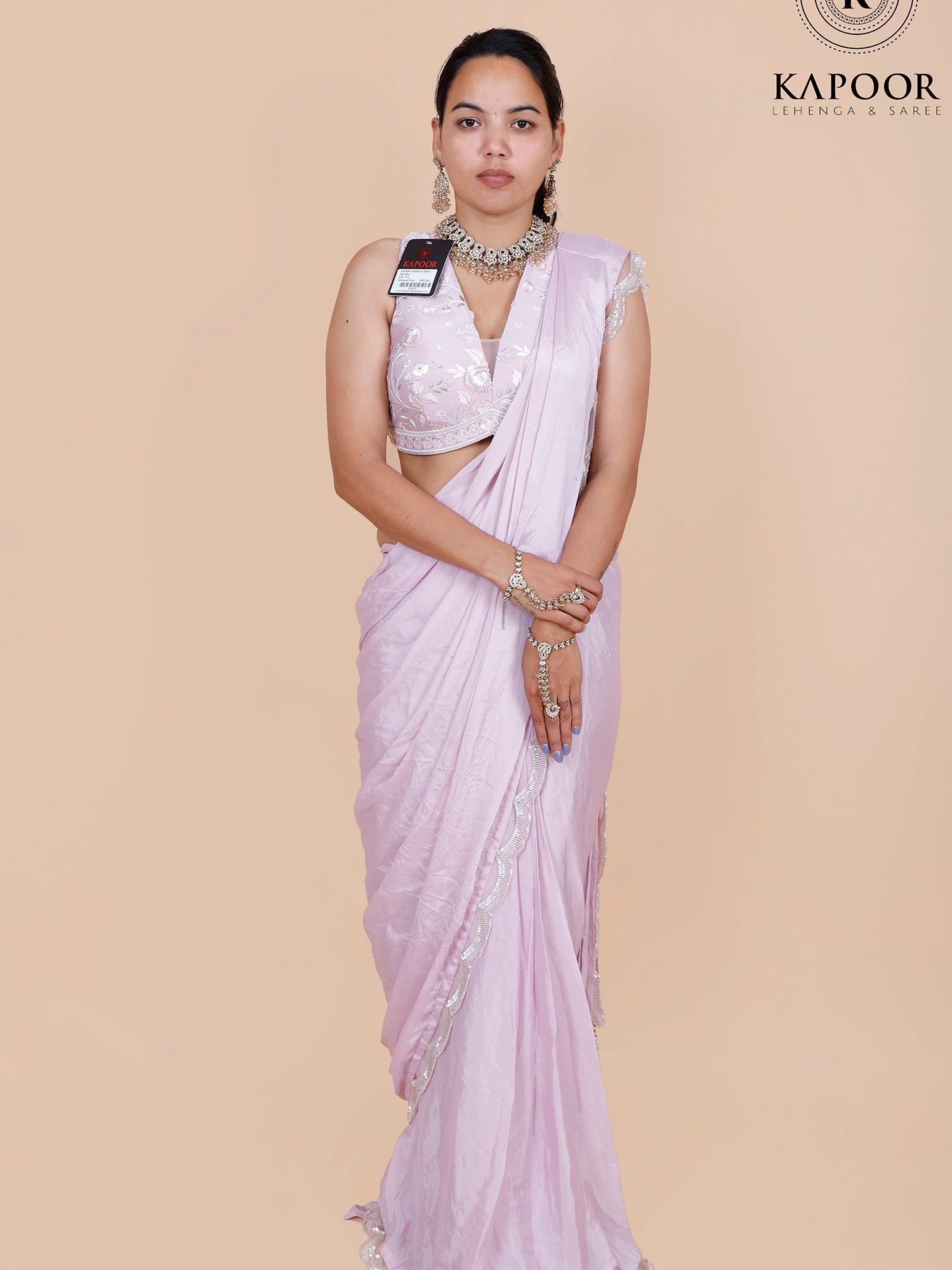 Lavender Chinon Drape Saree with Heavy Thread