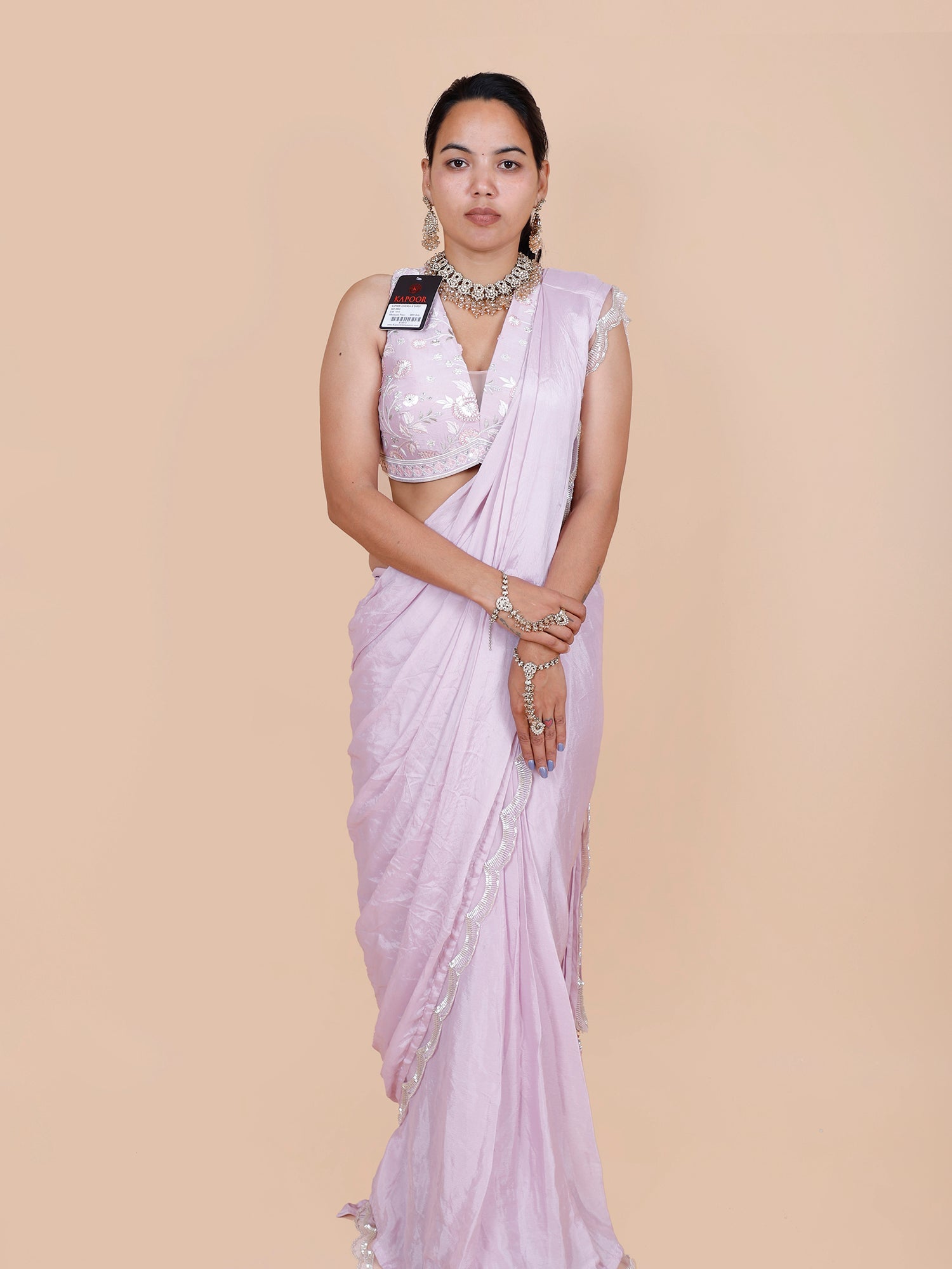 Lavender Chinon Drape Saree with Heavy Thread