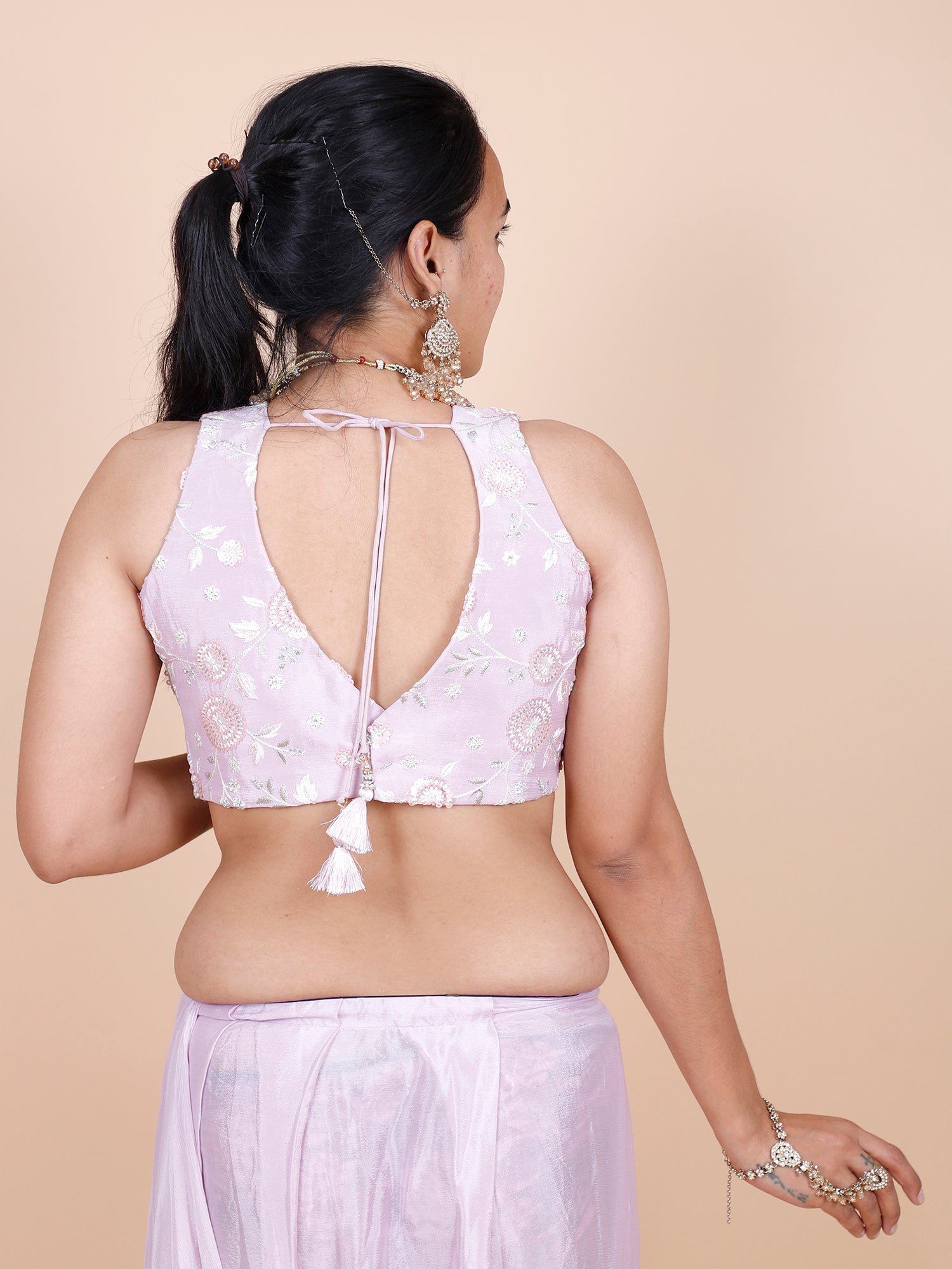 Lavender Chinon Drape Saree with Heavy Thread