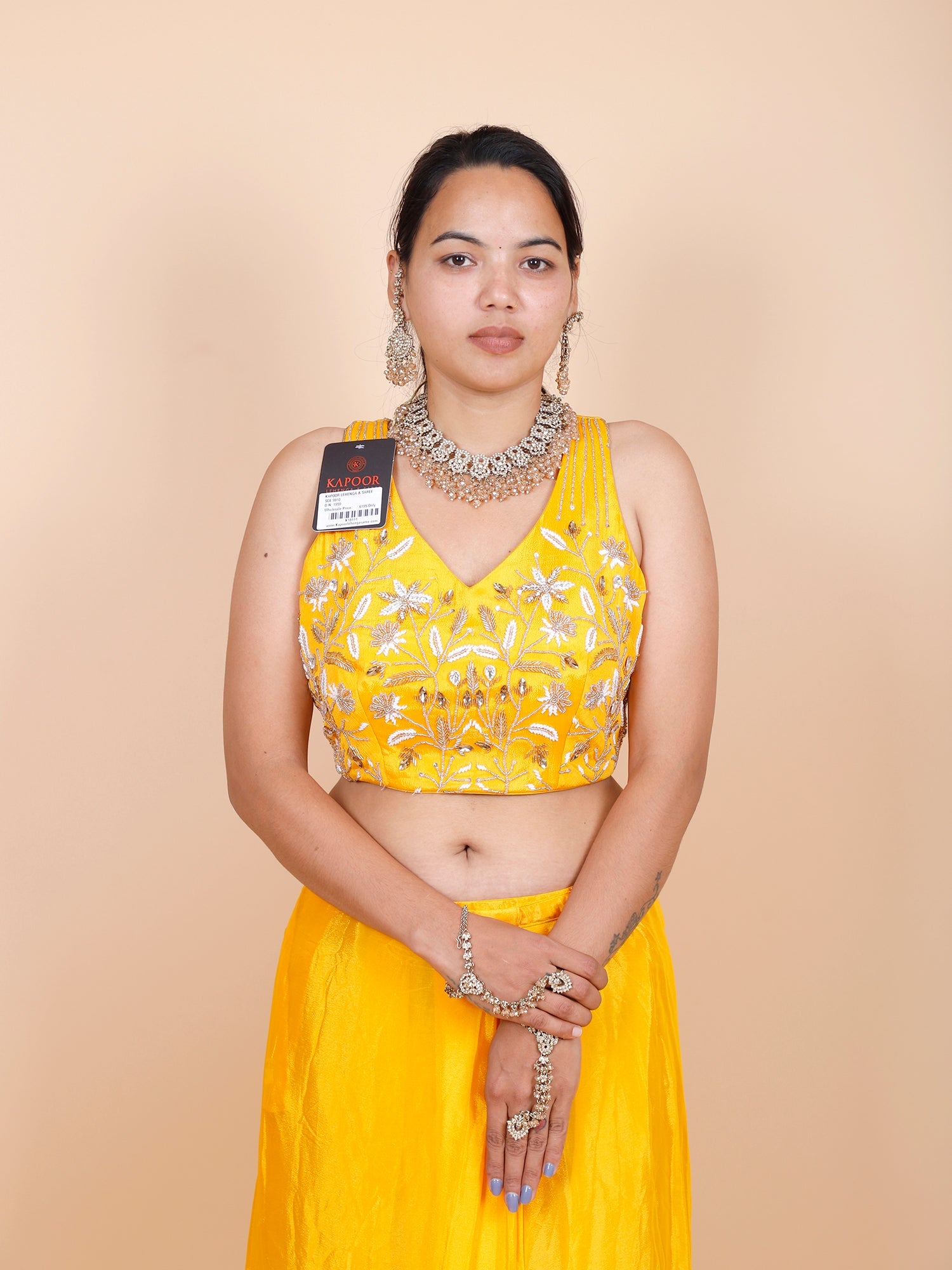 Yellow Chinon Draped Saree
