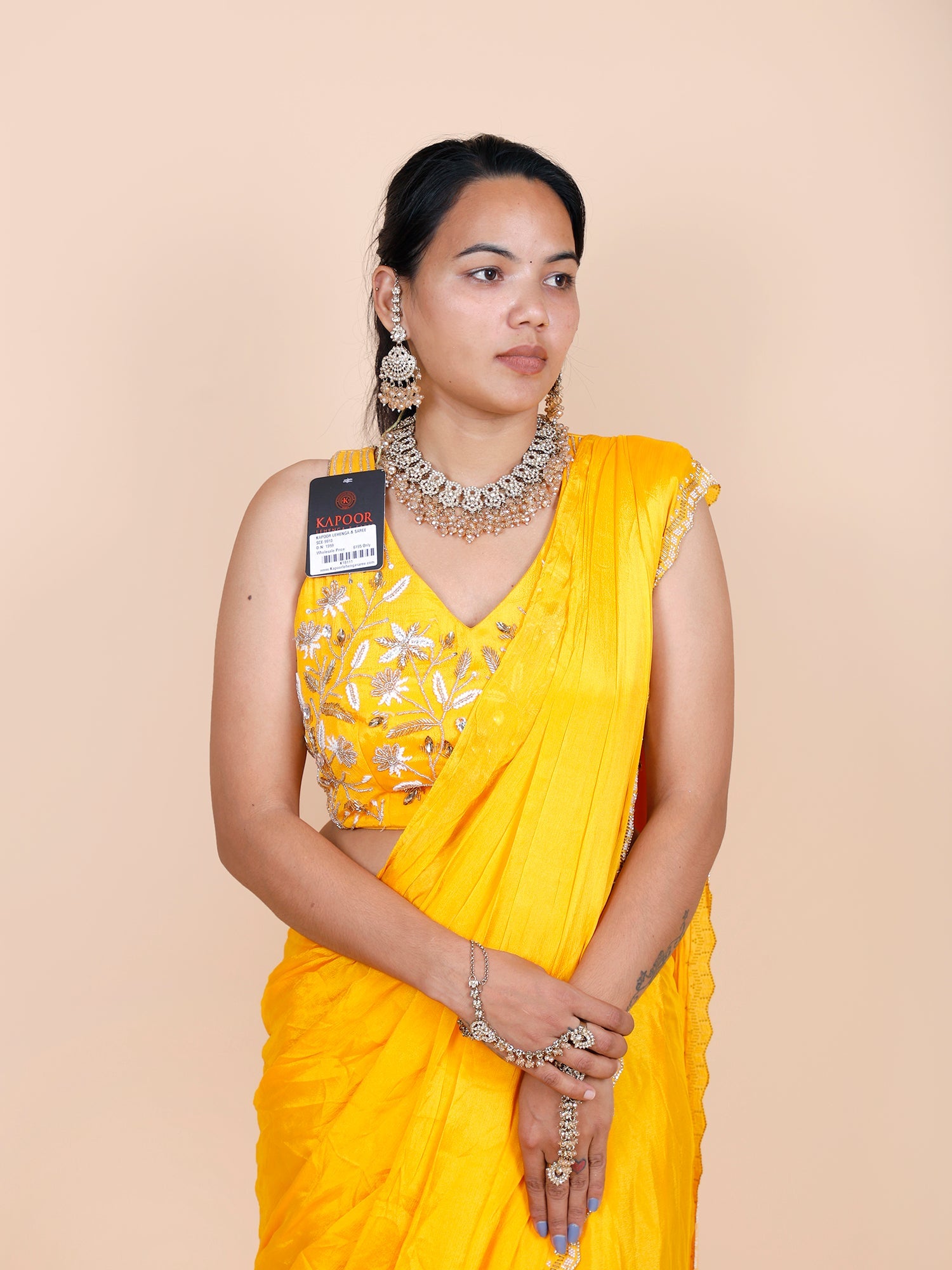 Yellow Chinon Draped Saree