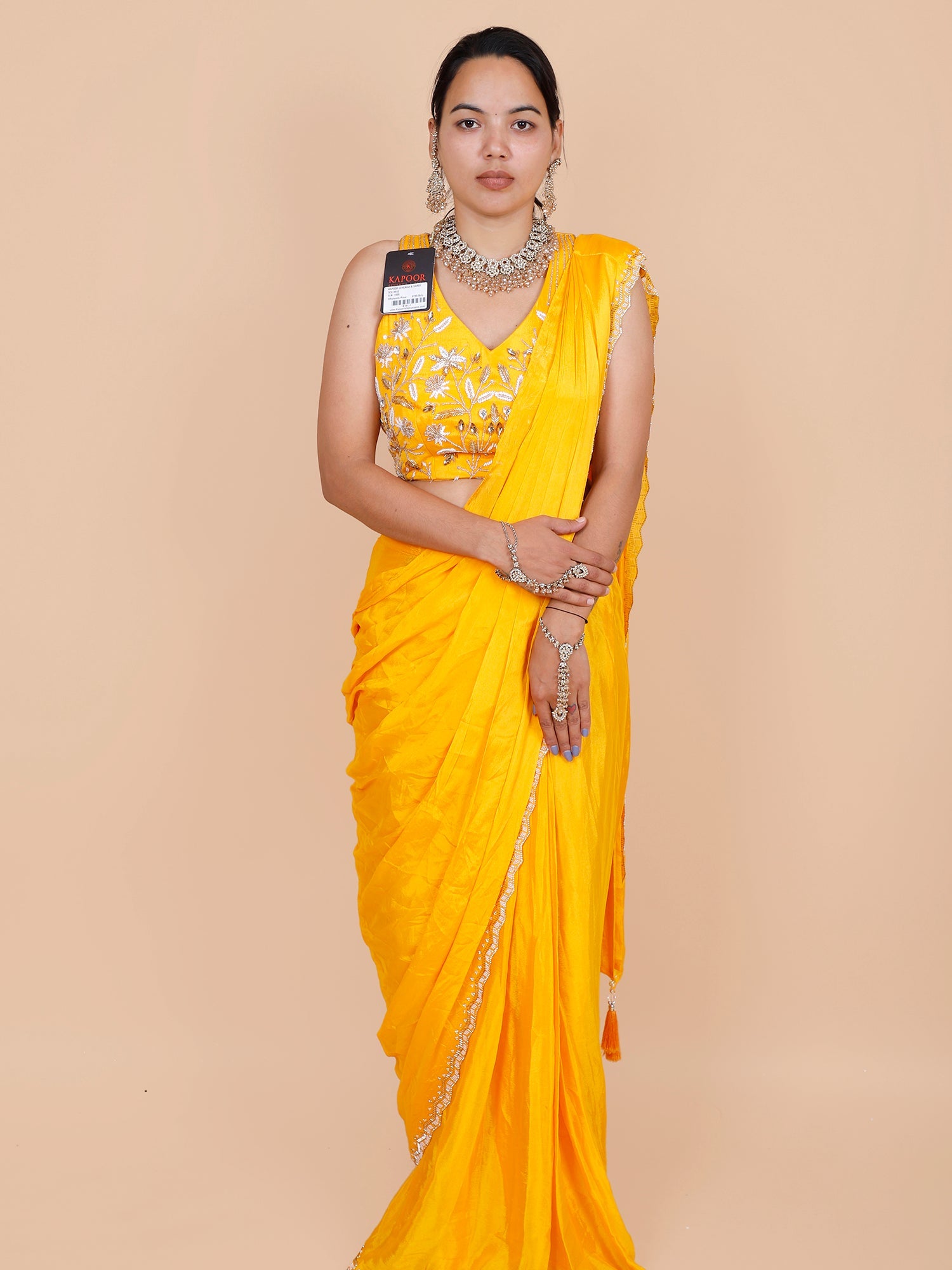 Yellow Chinon Draped Saree