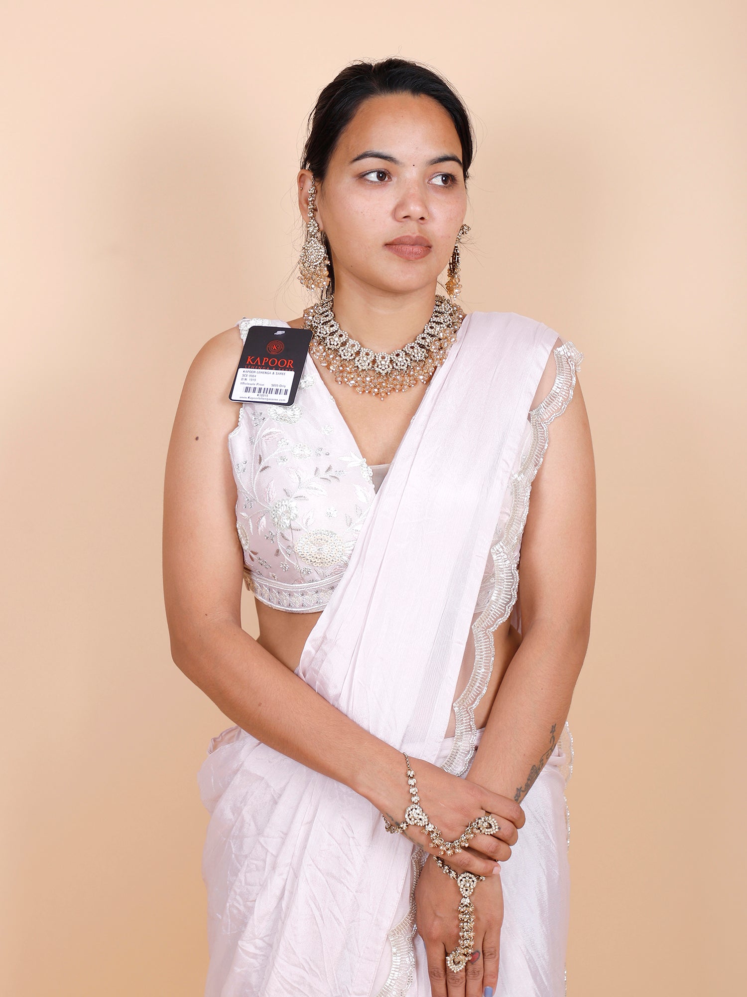 Light Pink Chinon Draped Saree with Sequins