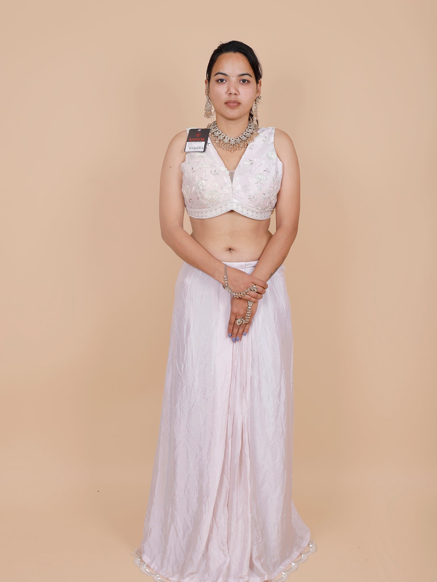 Light Pink Chinon Draped Saree with Sequins