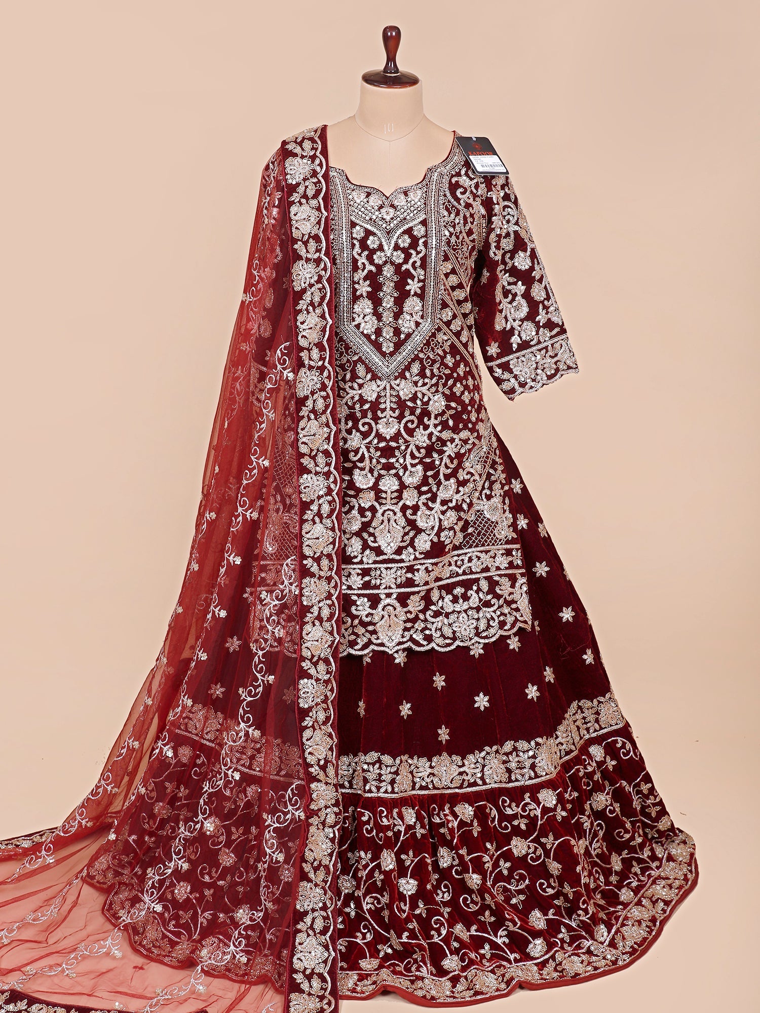 Maroon Velvet pakistani Bridal Lehenga