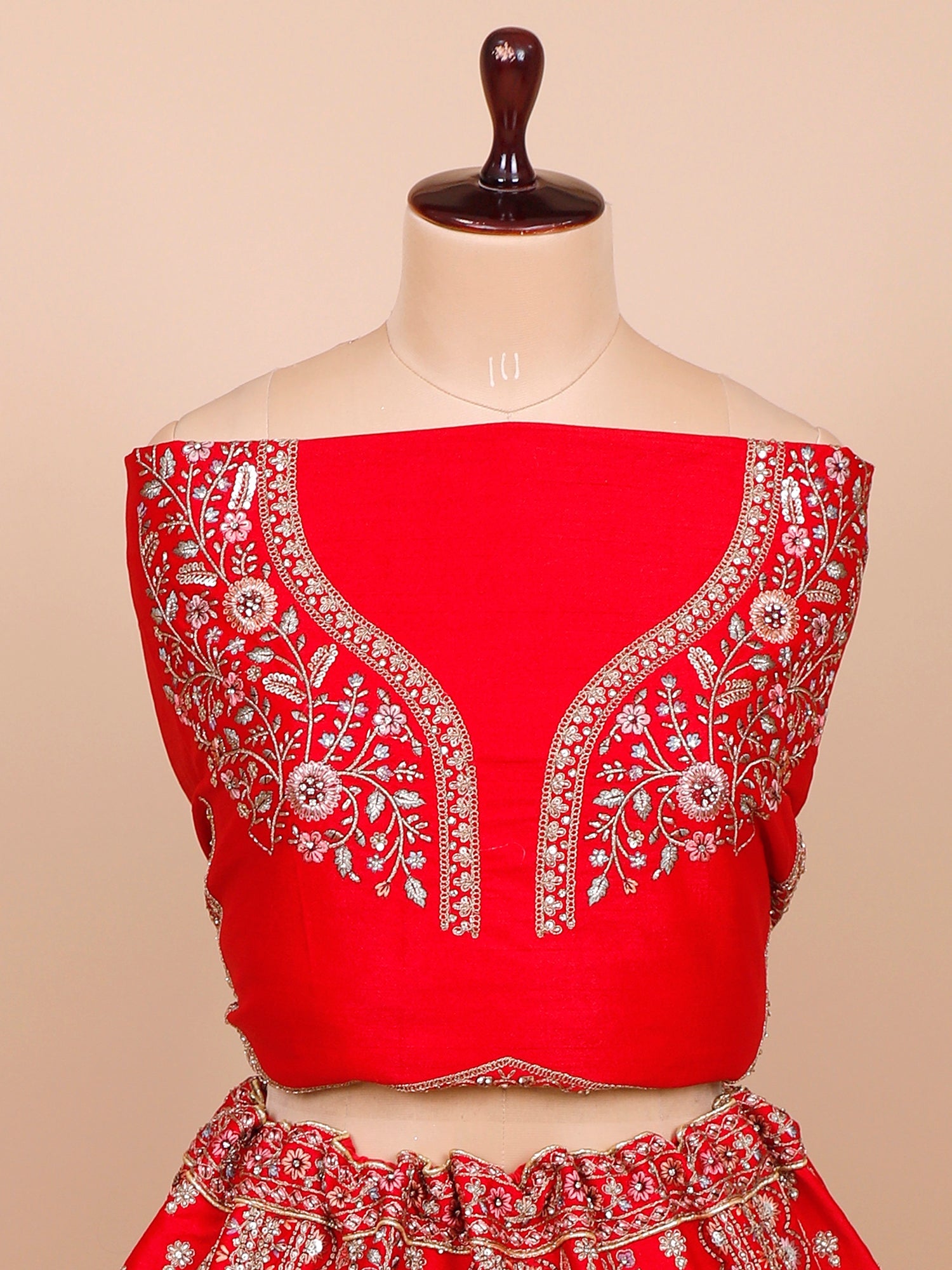 Red Silk Bridal Lehenga with Sequins, Thread