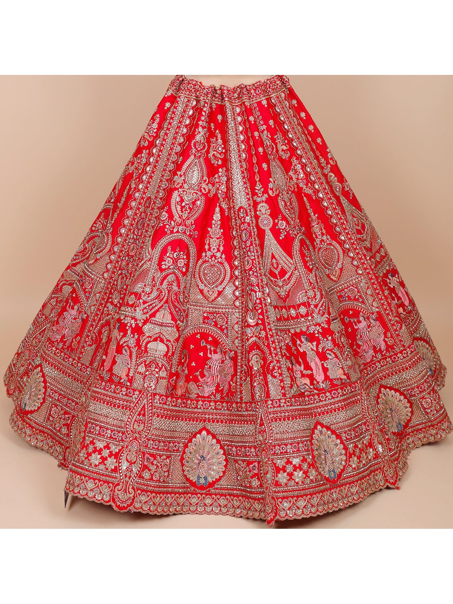 Red Silk Bridal Lehenga with Sequins, Thread