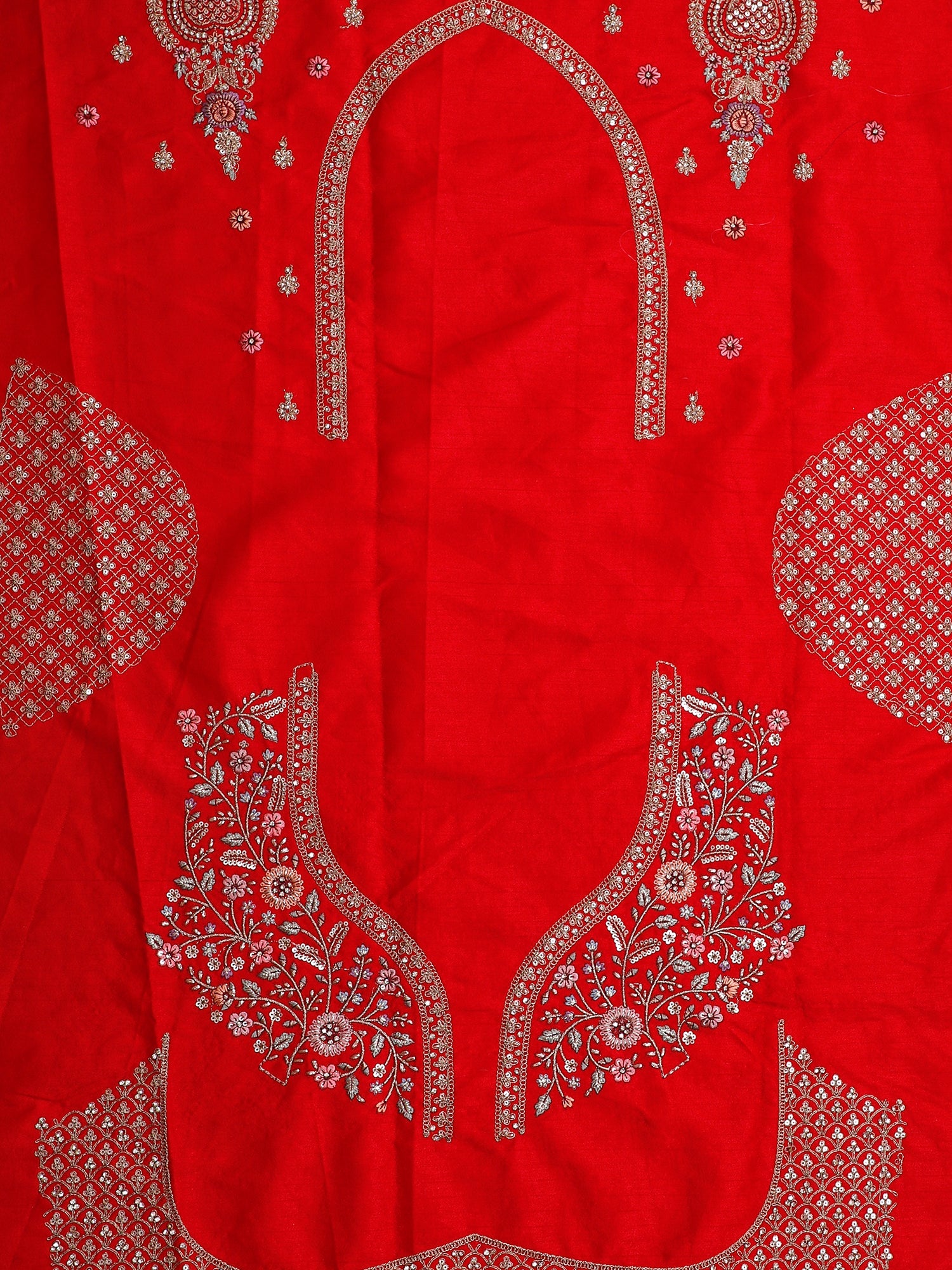 Red Silk Bridal Lehenga with Sequins, Thread