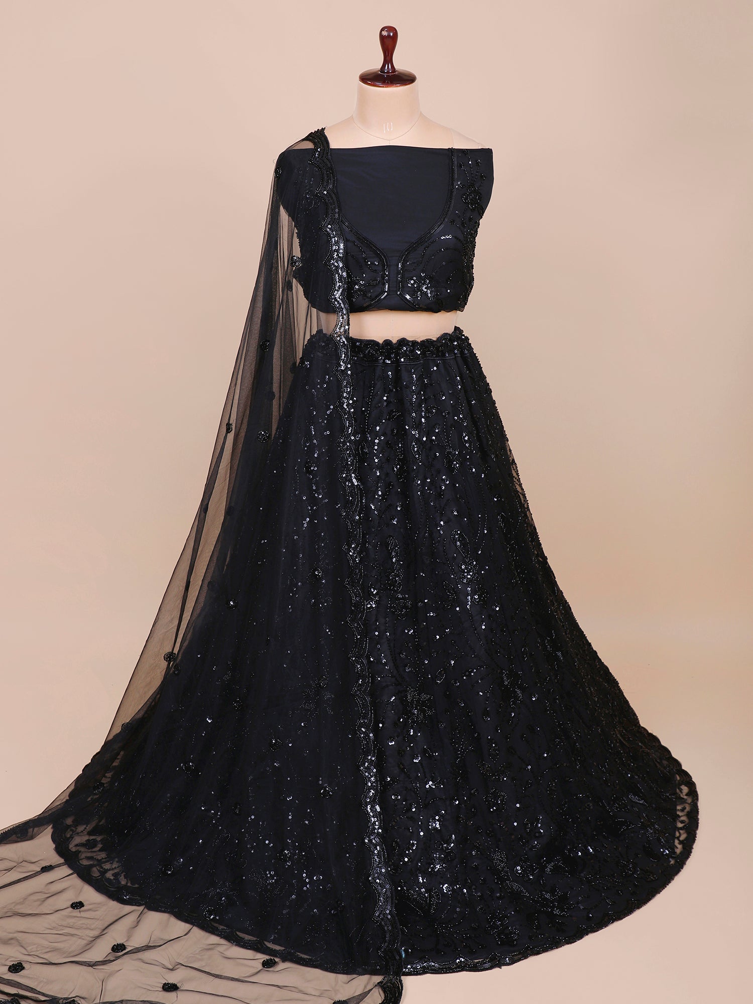 Black Silk Lehenga with Beads