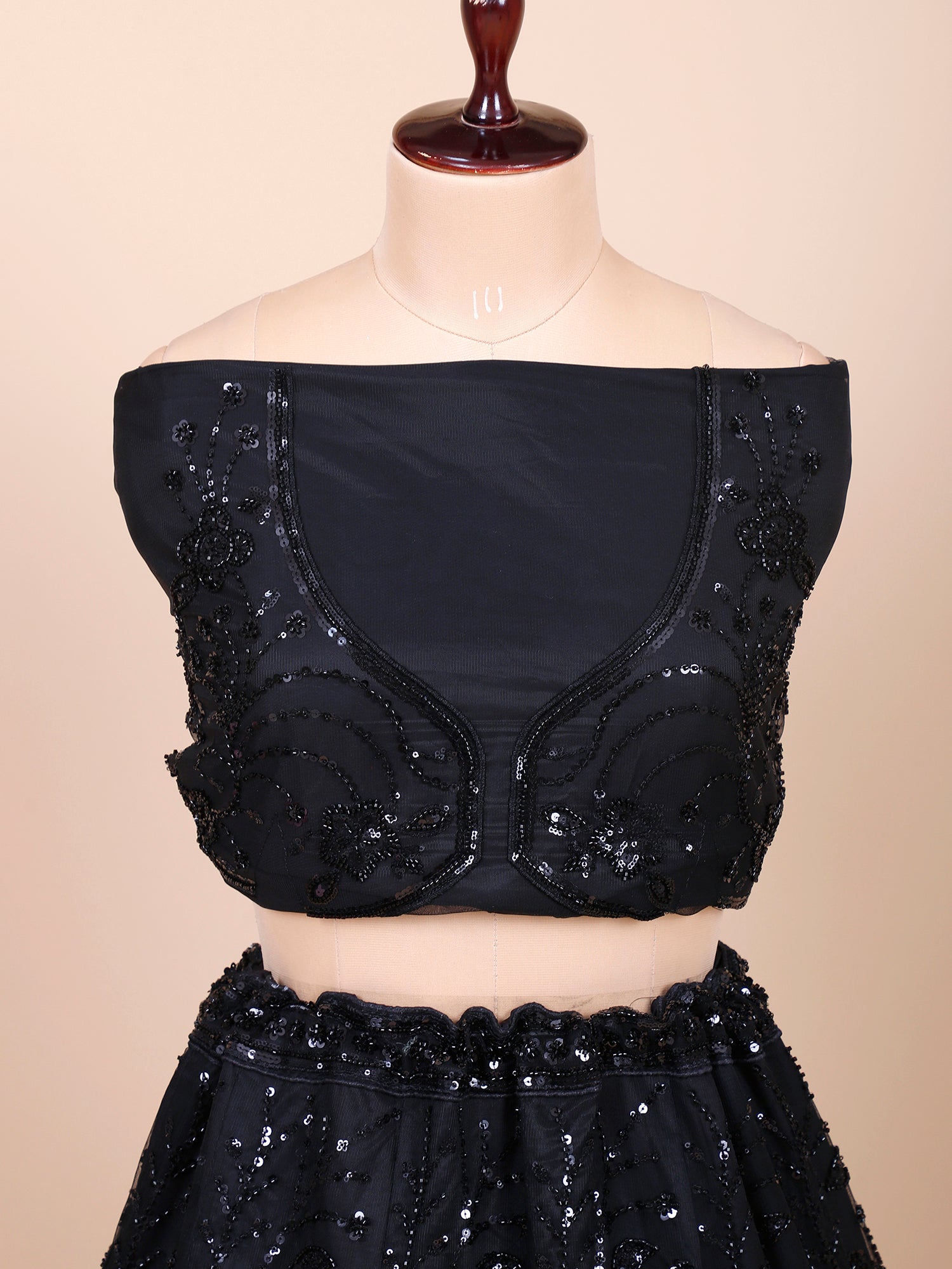 Black Silk Lehenga with Beads