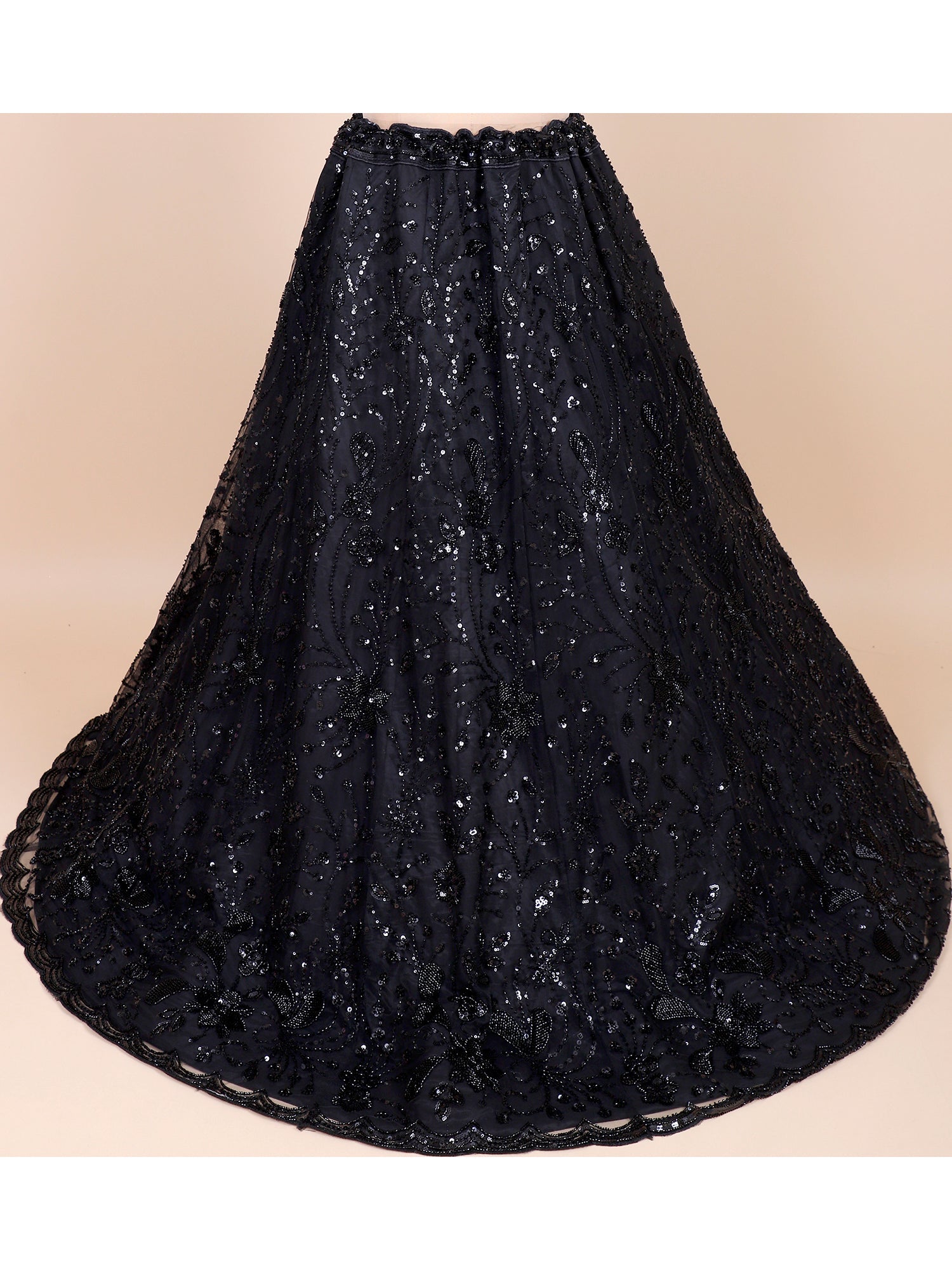 Black Silk Lehenga with Beads