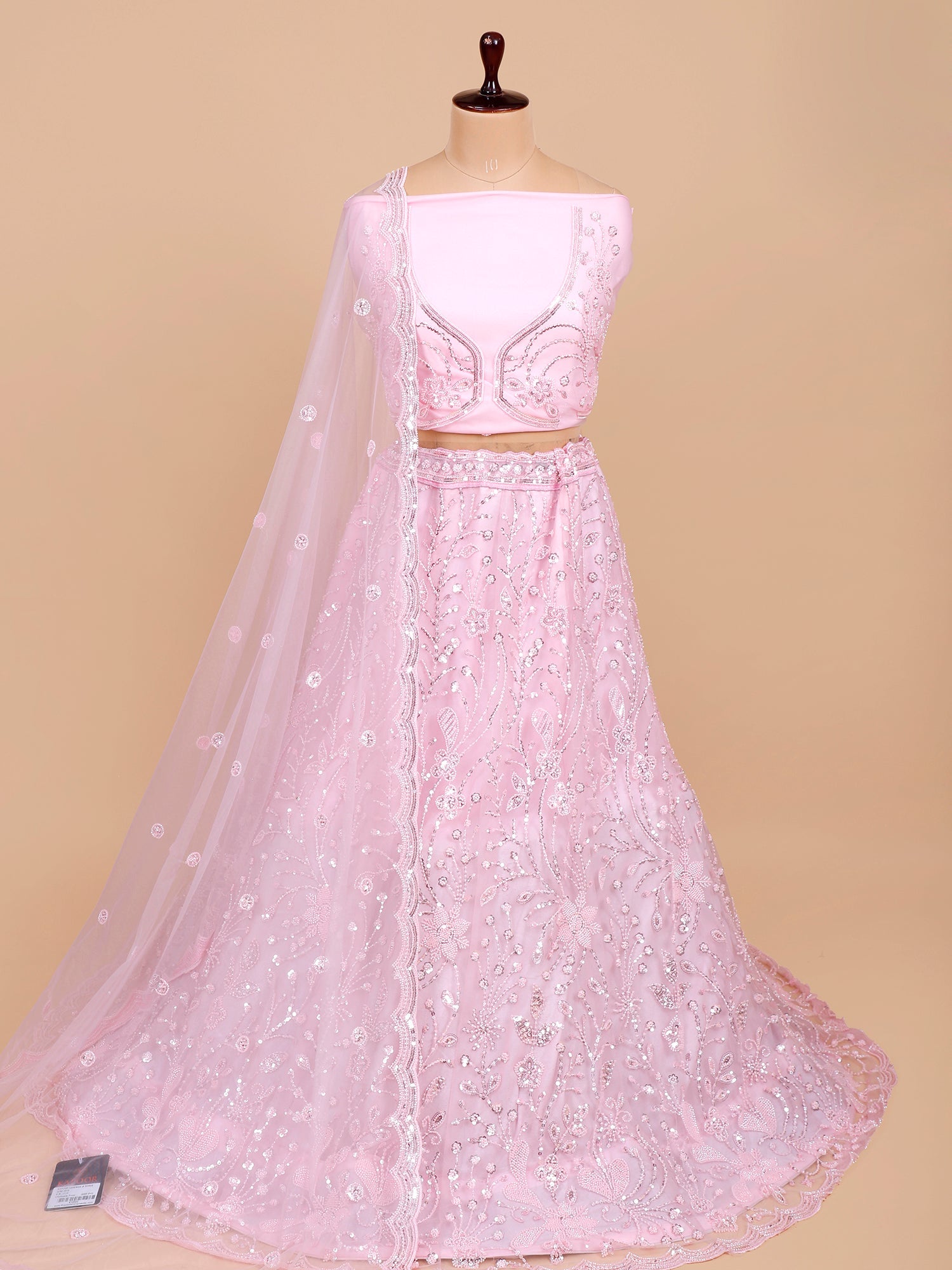Baby Pink Silk Lehenga with Beads