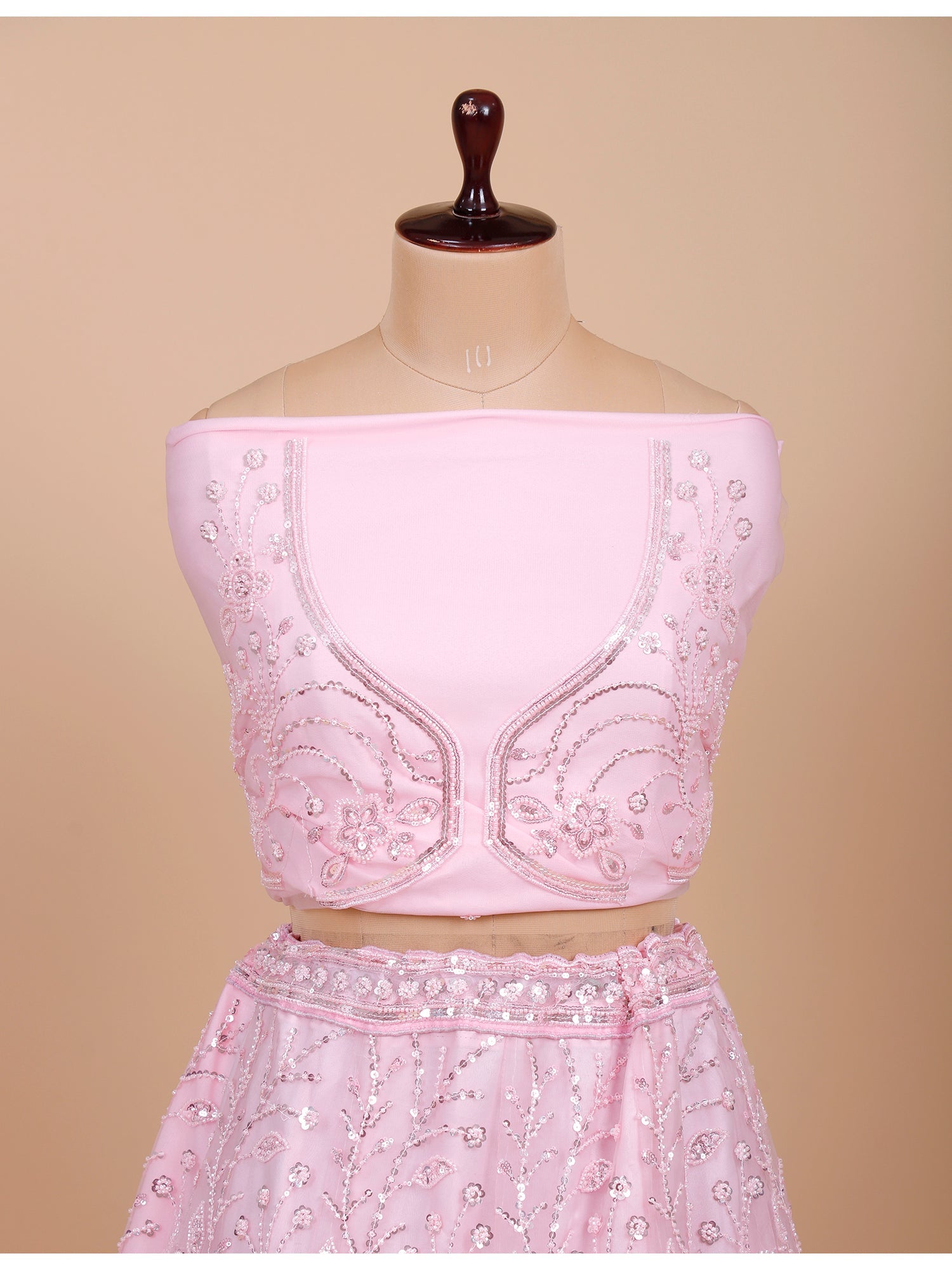 Baby Pink Silk Lehenga with Beads