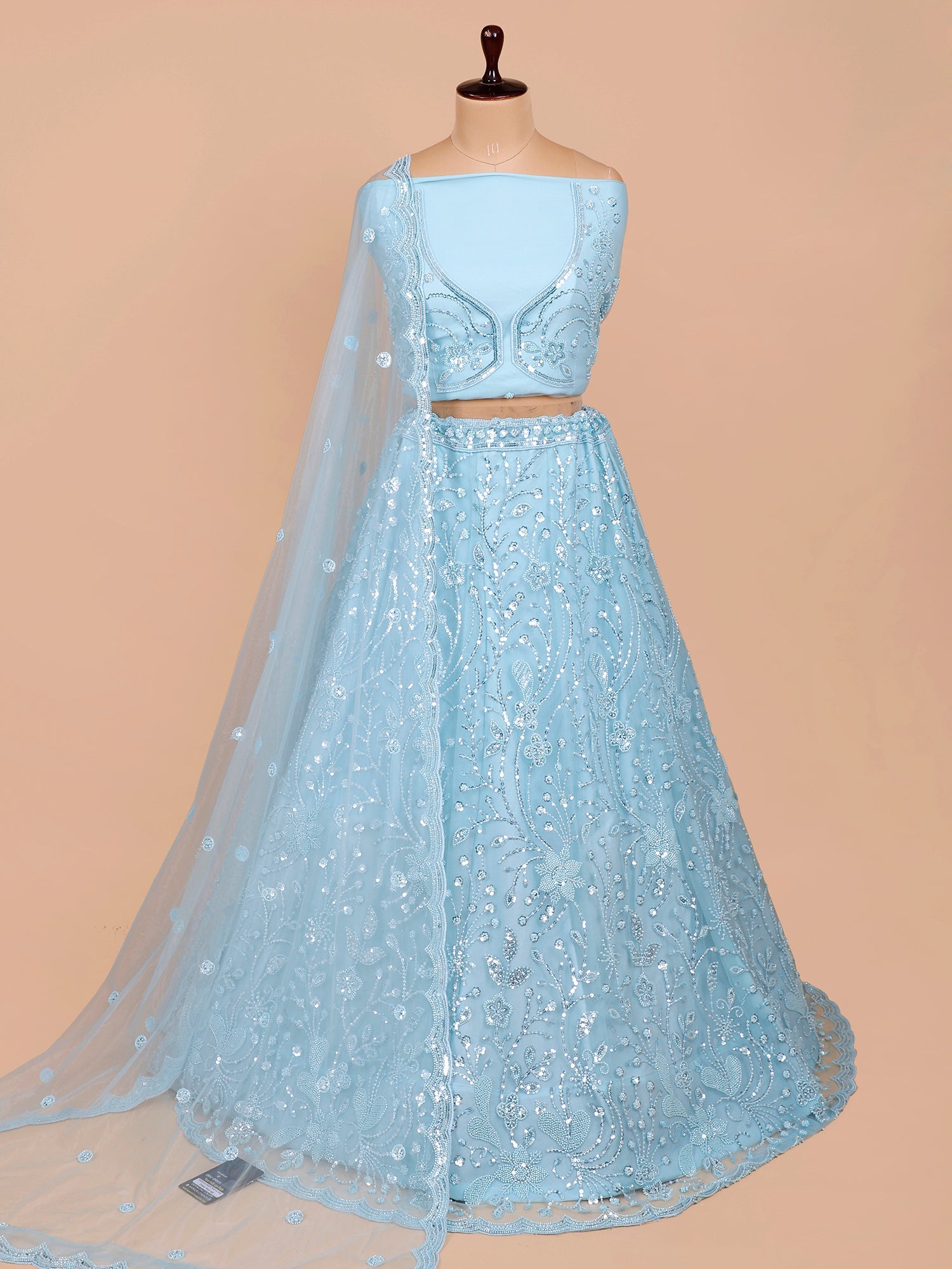 Sky Blue Silk Lehenga with Beads