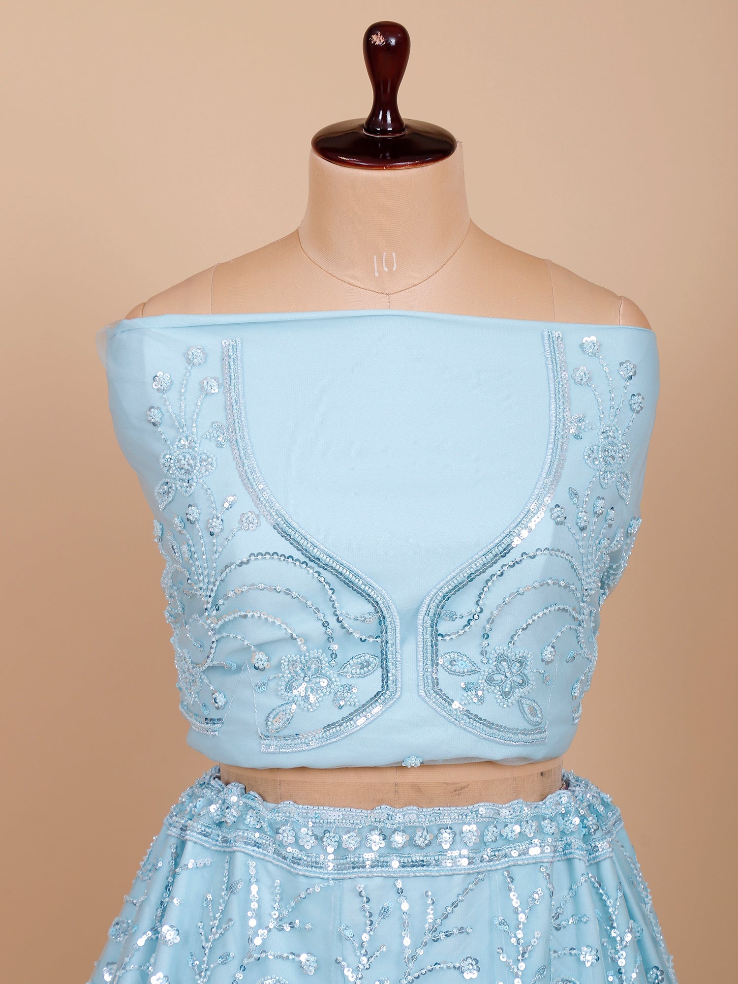 Sky Blue Silk Lehenga with Beads