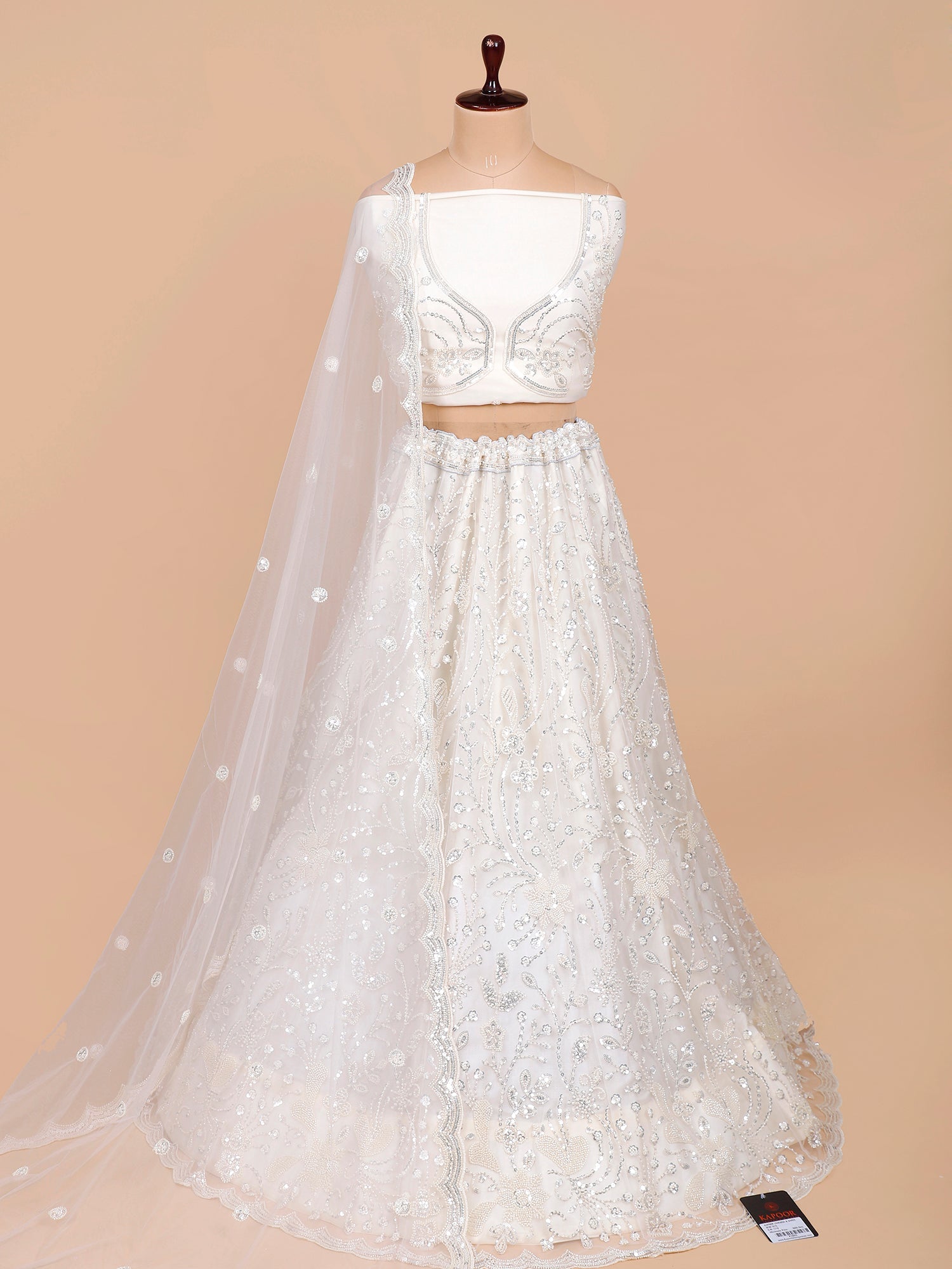 White Silk Lehenga with Beads & Sequins