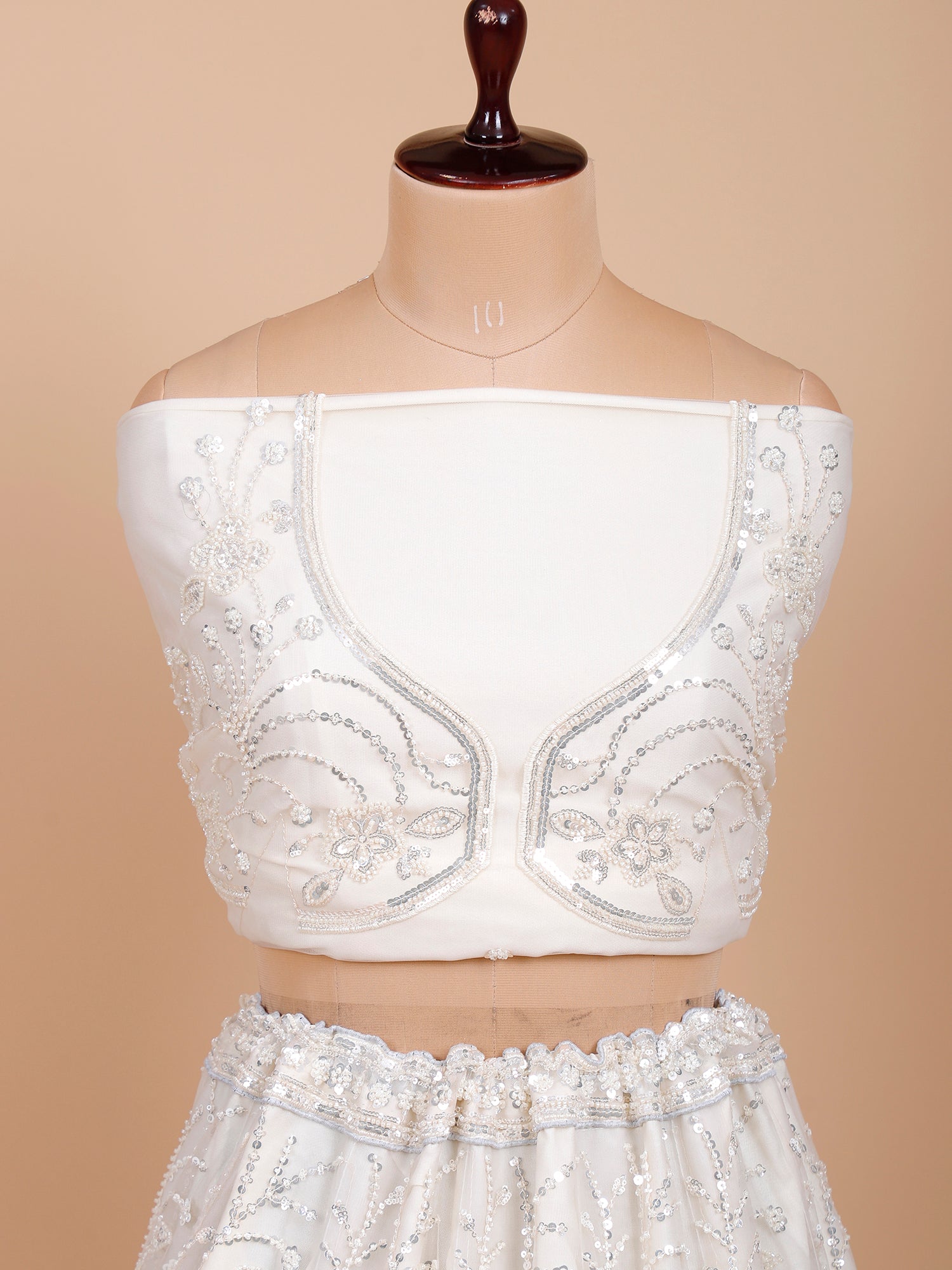 White Silk Lehenga with Beads & Sequins