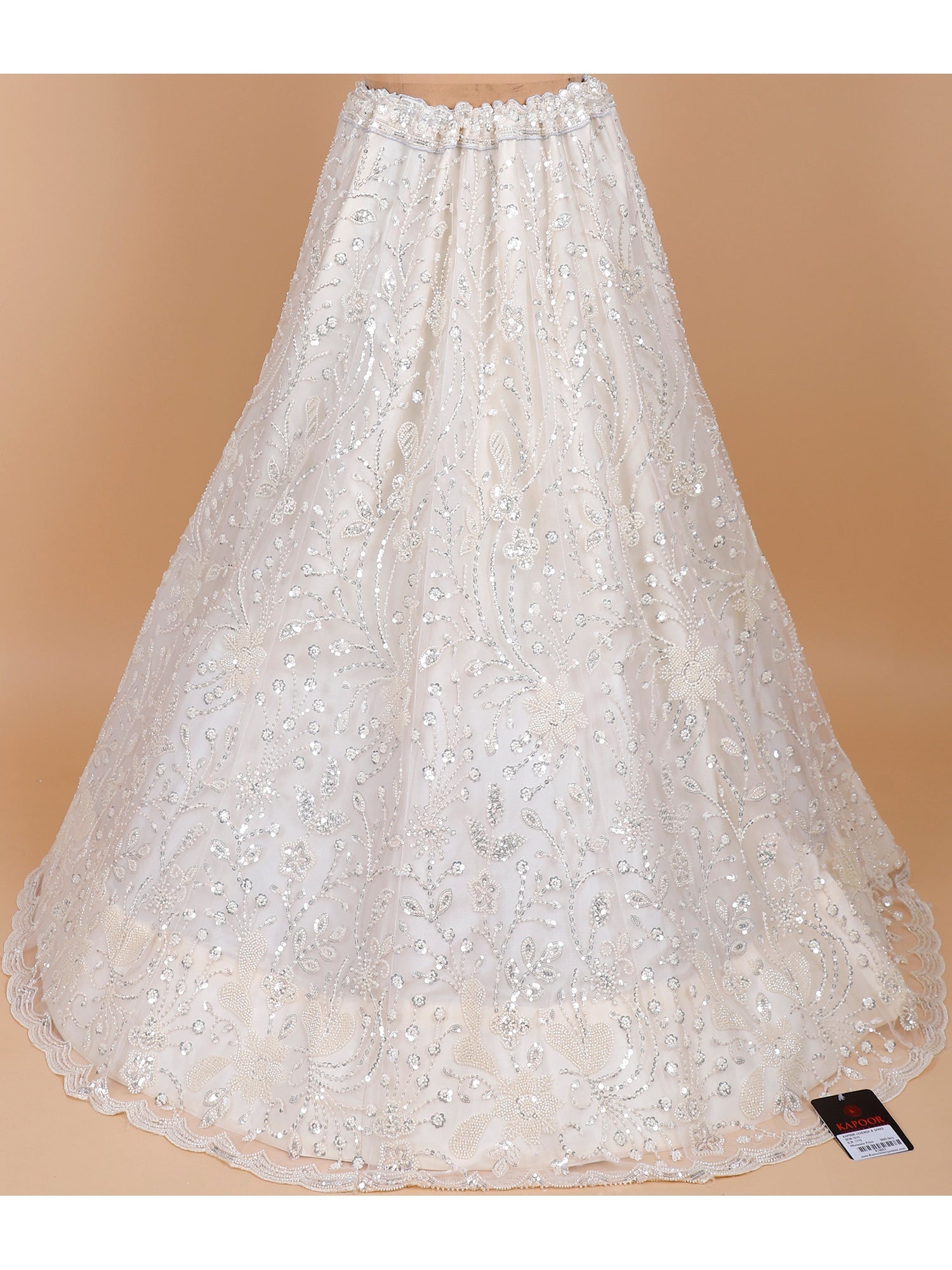 White Silk Lehenga with Beads & Sequins