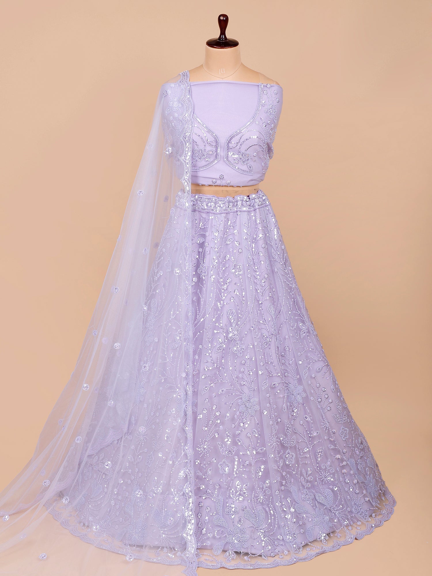 Lavender Silk Lehenga with Beads