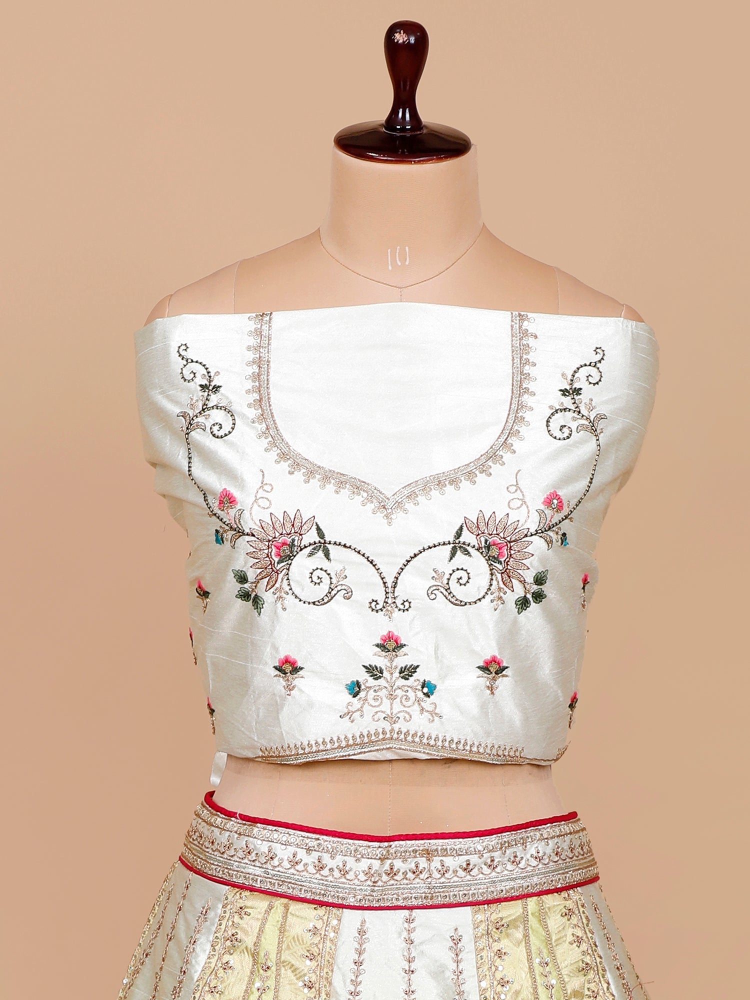 White-Yellow Silk Lehenga with Multi-Color Thread