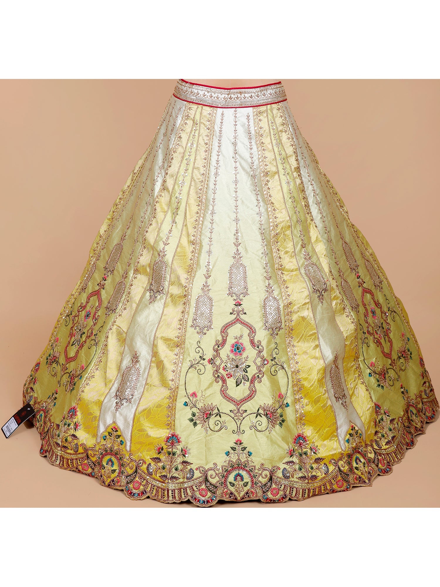 White-Yellow Silk Lehenga with Multi-Color Thread