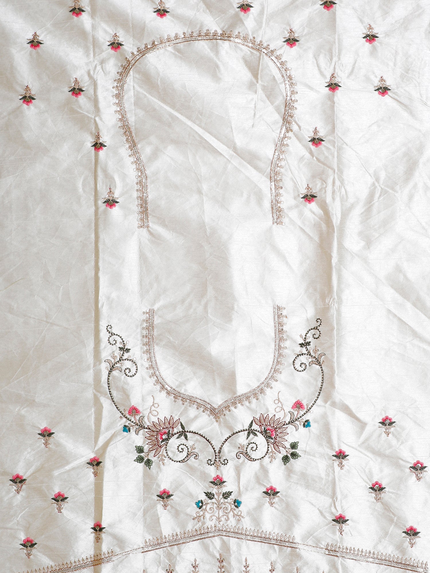 White-Yellow Silk Lehenga with Multi-Color Thread