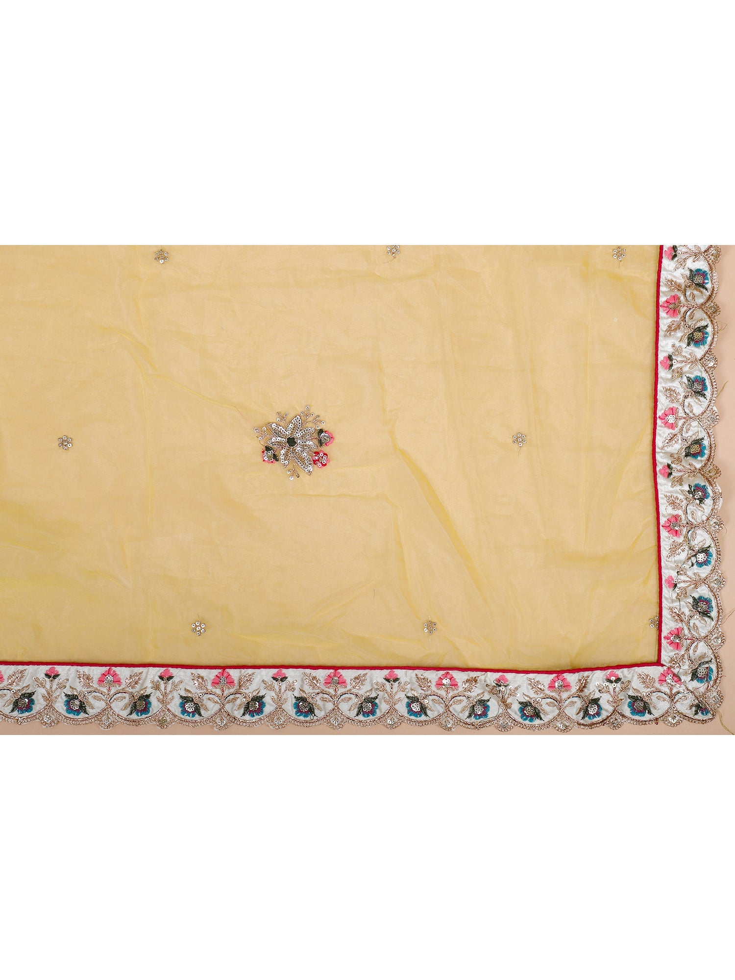 White-Yellow Silk Lehenga with Multi-Color Thread