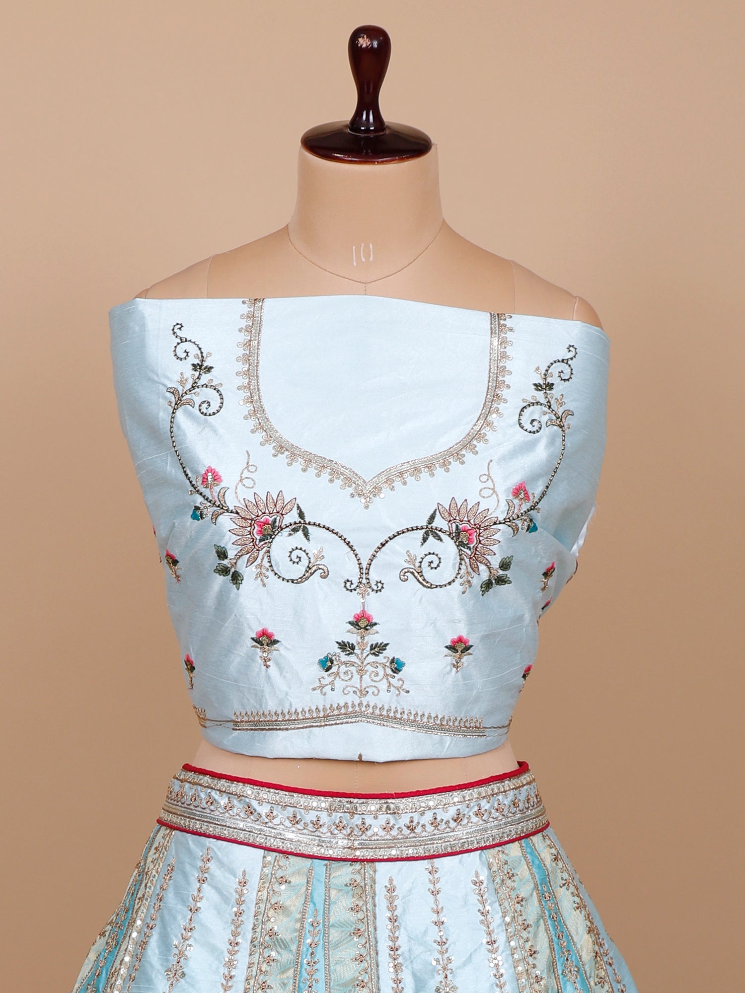 Blue-White Silk Lehenga with Multi-Color Thread
