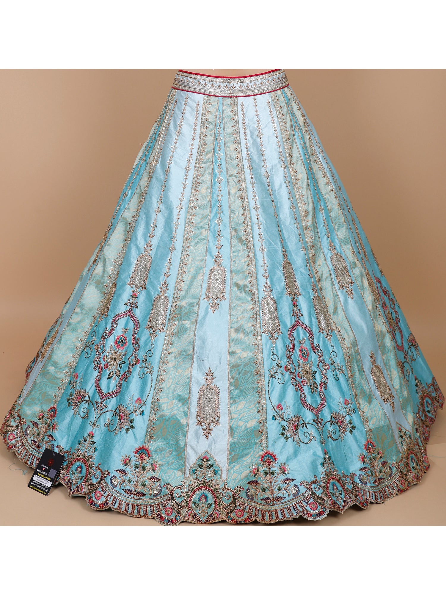 Blue-White Silk Lehenga with Multi-Color Thread