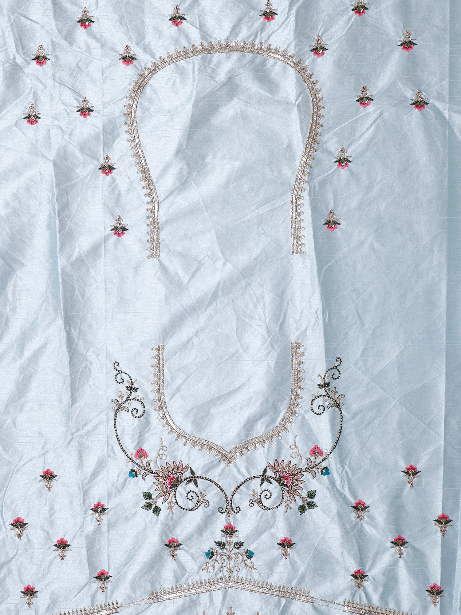 Blue-White Silk Lehenga with Multi-Color Thread