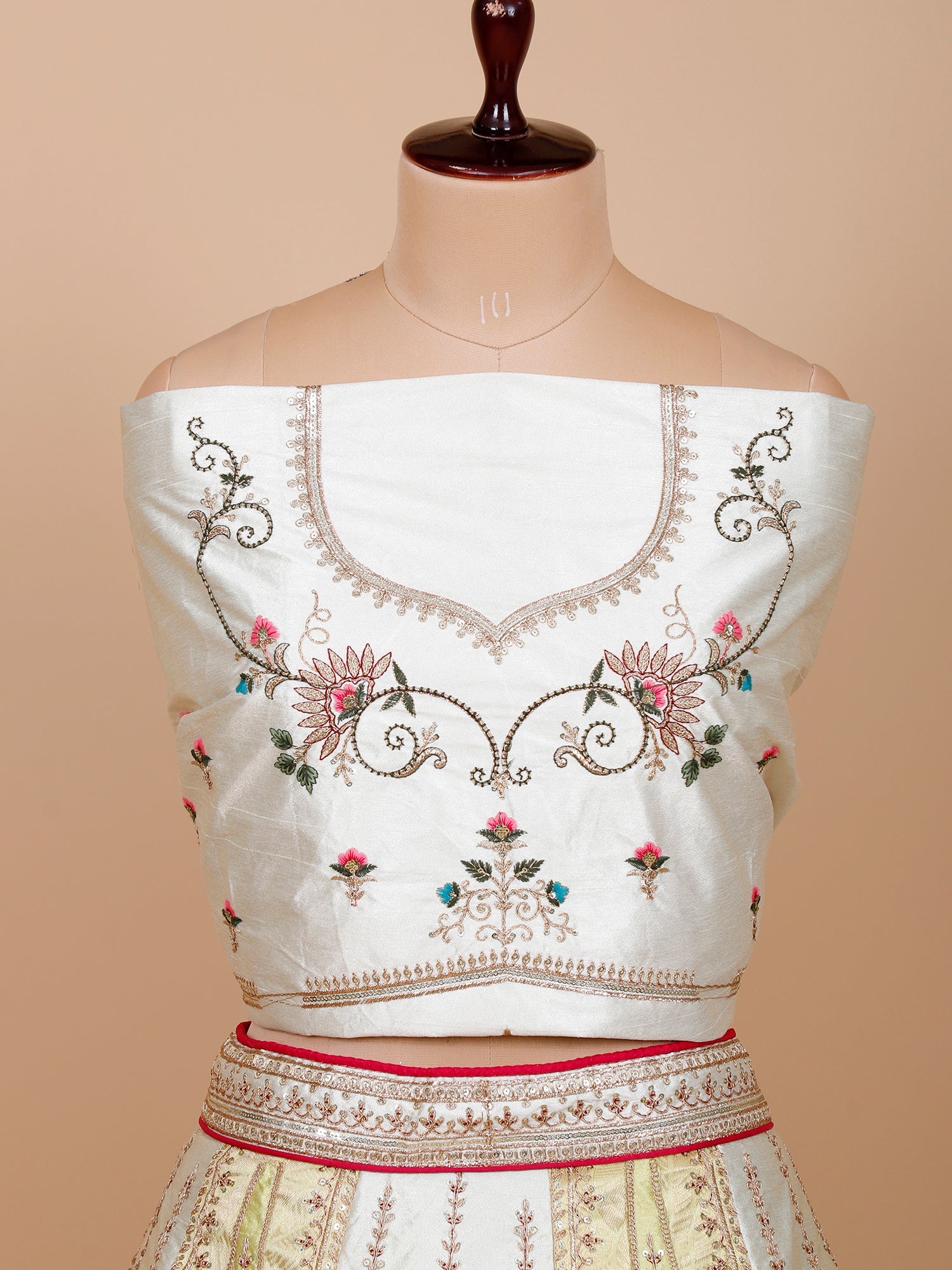 White-Yellow Silk Lehenga with Multi-Color Thread