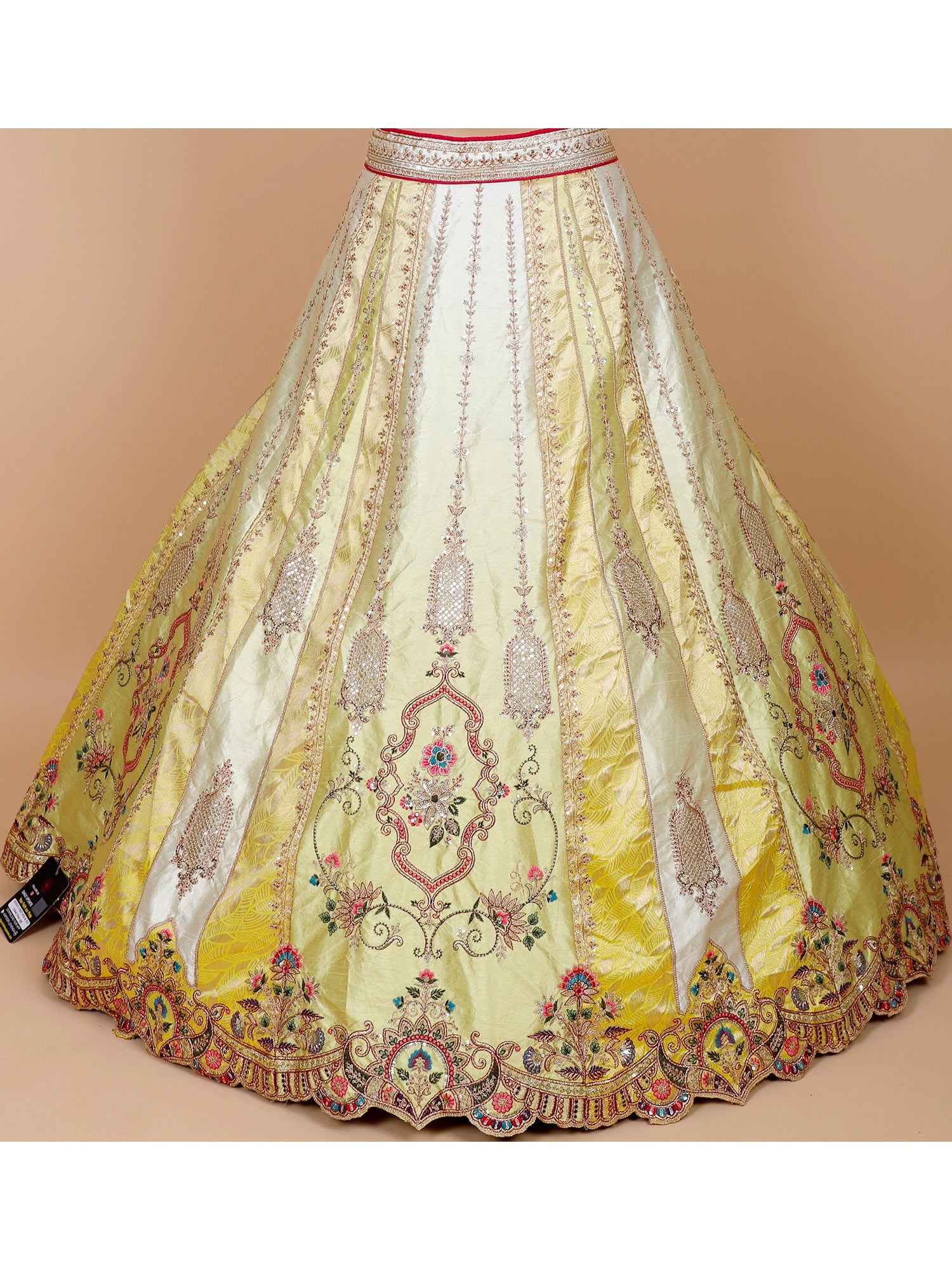 White-Yellow Silk Lehenga with Multi-Color Thread