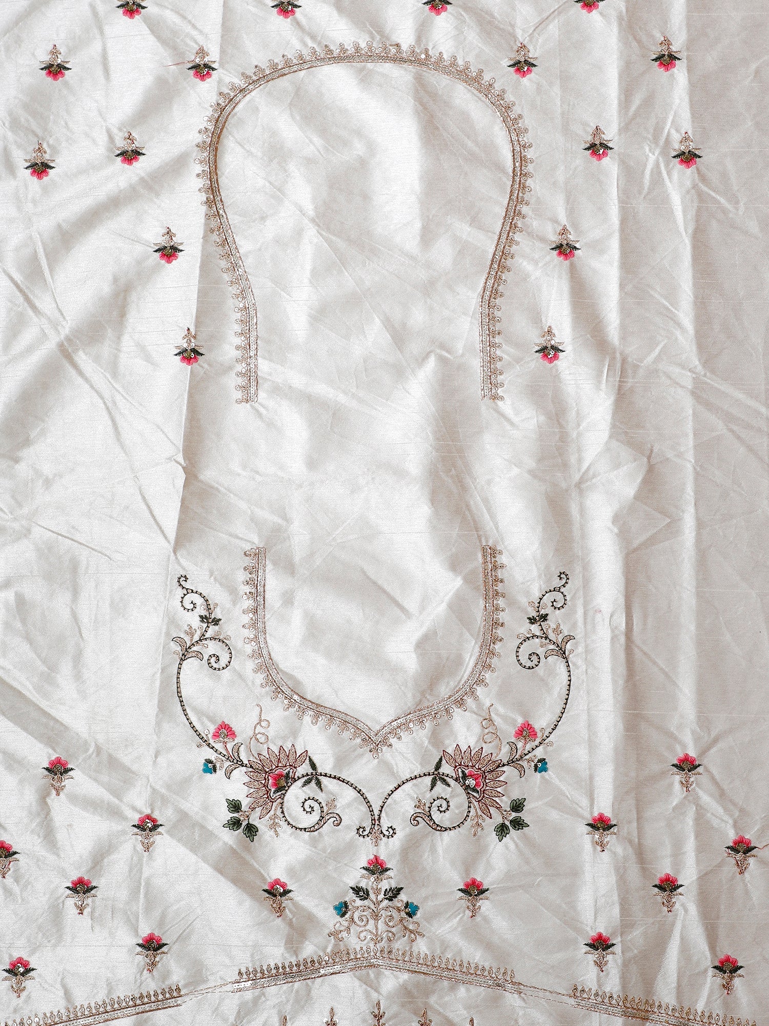 White-Yellow Silk Lehenga with Multi-Color Thread