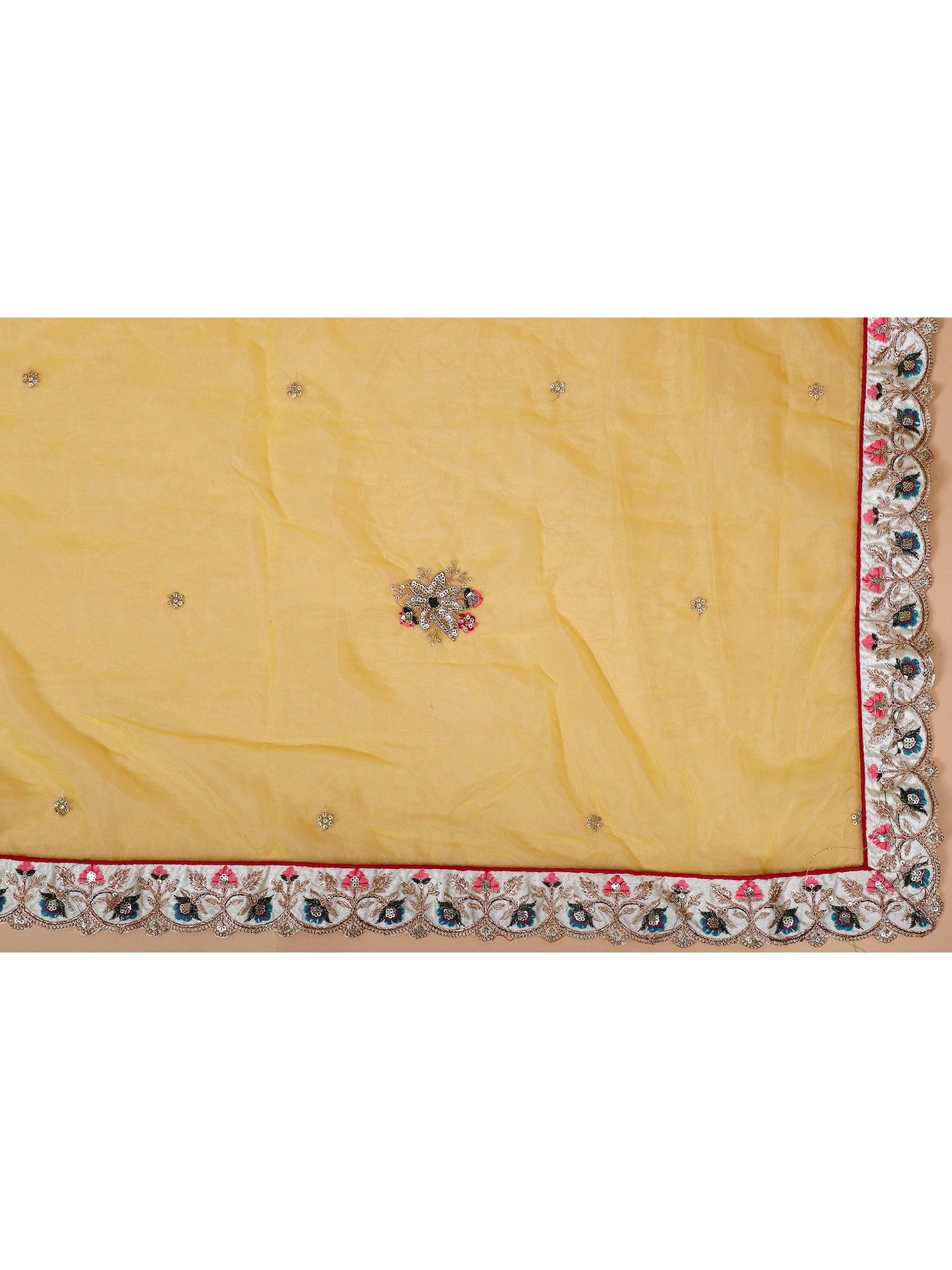 White-Yellow Silk Lehenga with Multi-Color Thread