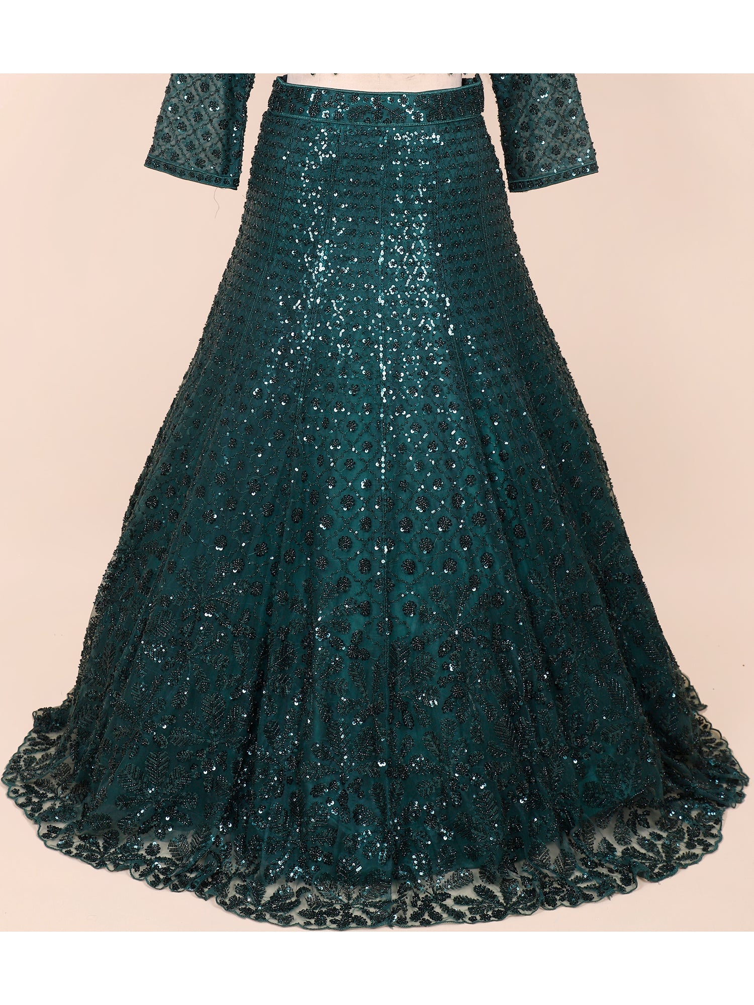 Dark Green Net Croptop with Beads & Sequins