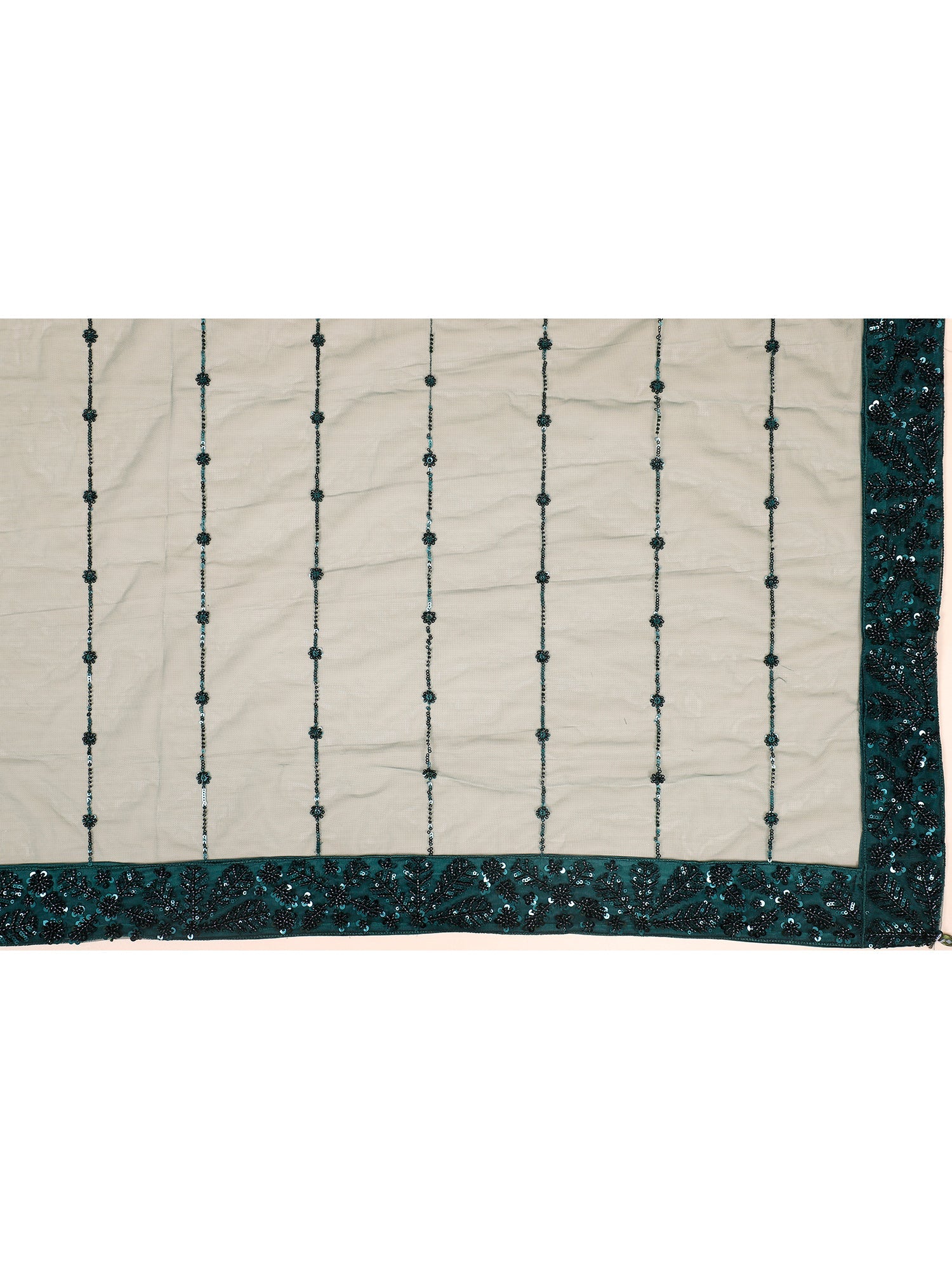 Dark Green Net Croptop with Beads & Sequins