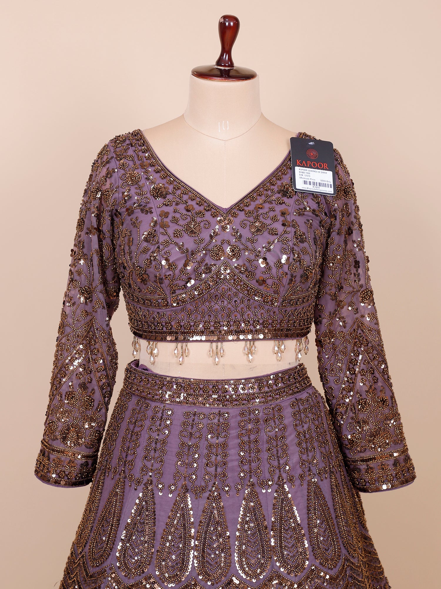 Purple-Bronze Net Croptop with Beads