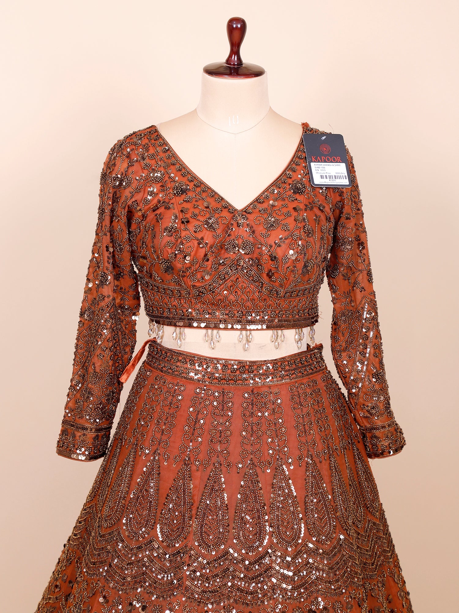 Rust-Bronze Net Croptop with Beads & Sequins