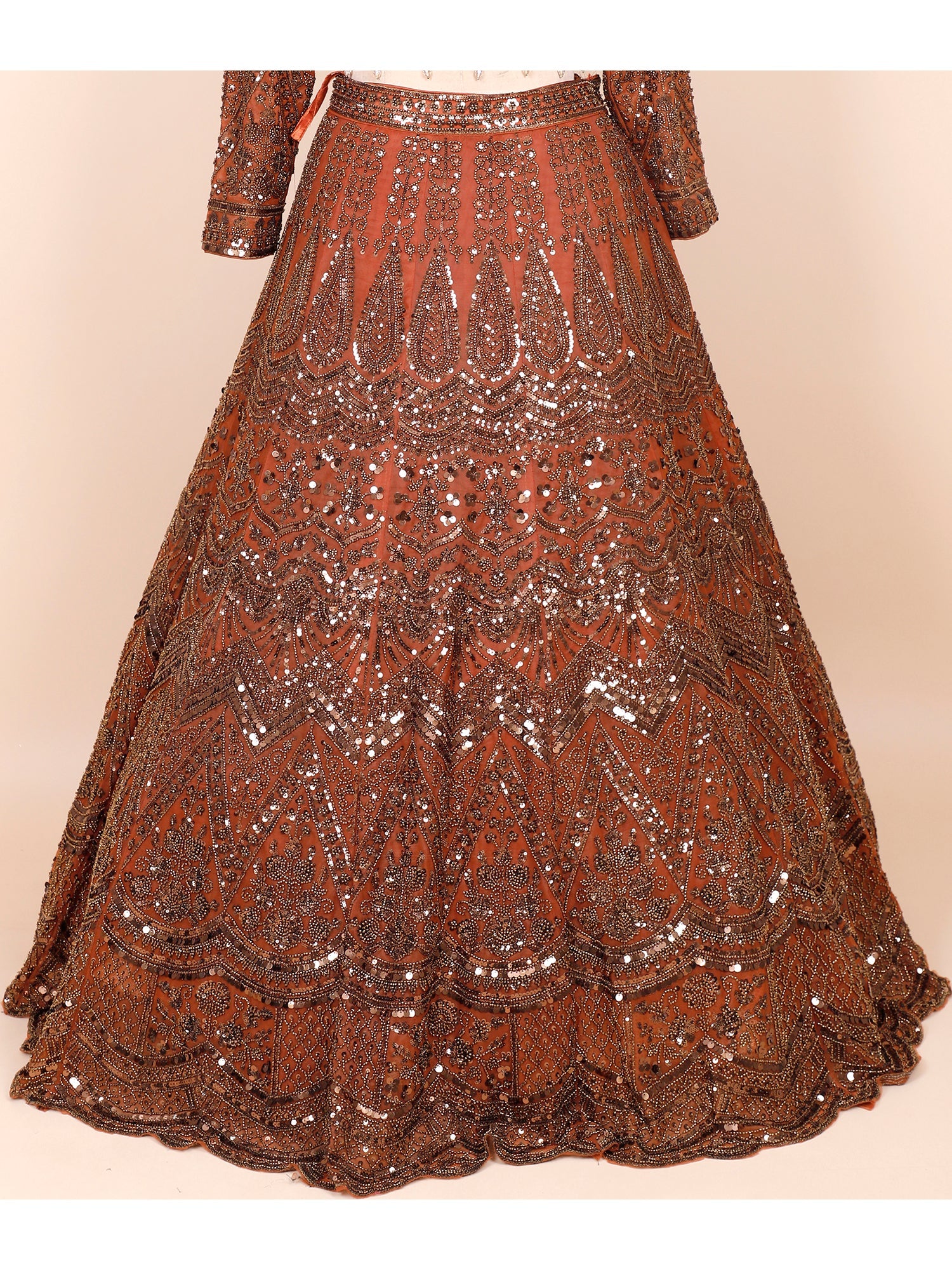 Rust-Bronze Net Croptop with Beads & Sequins