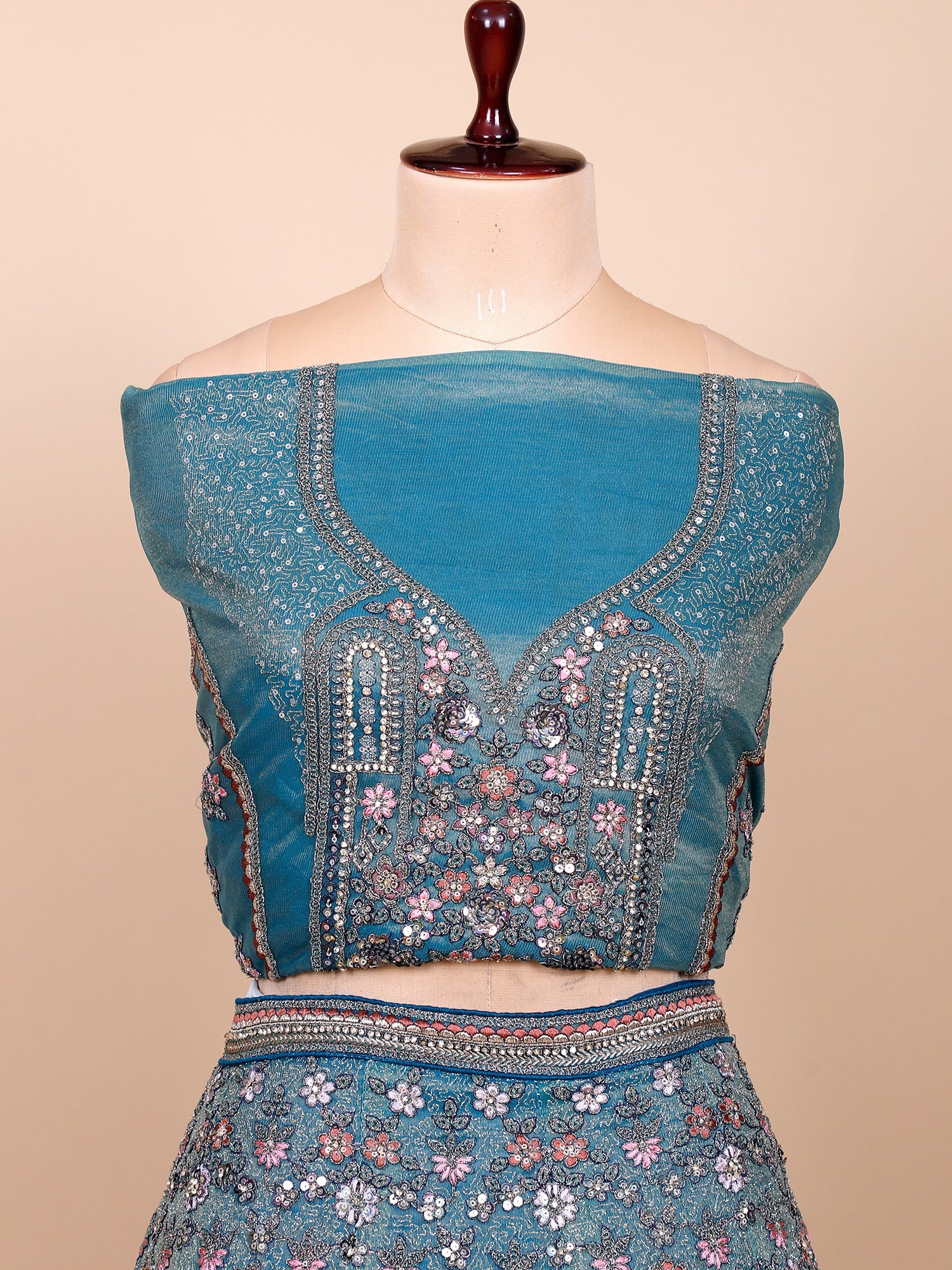 Rama Blue Shimmer Silk Lehenga with Multi-Thread