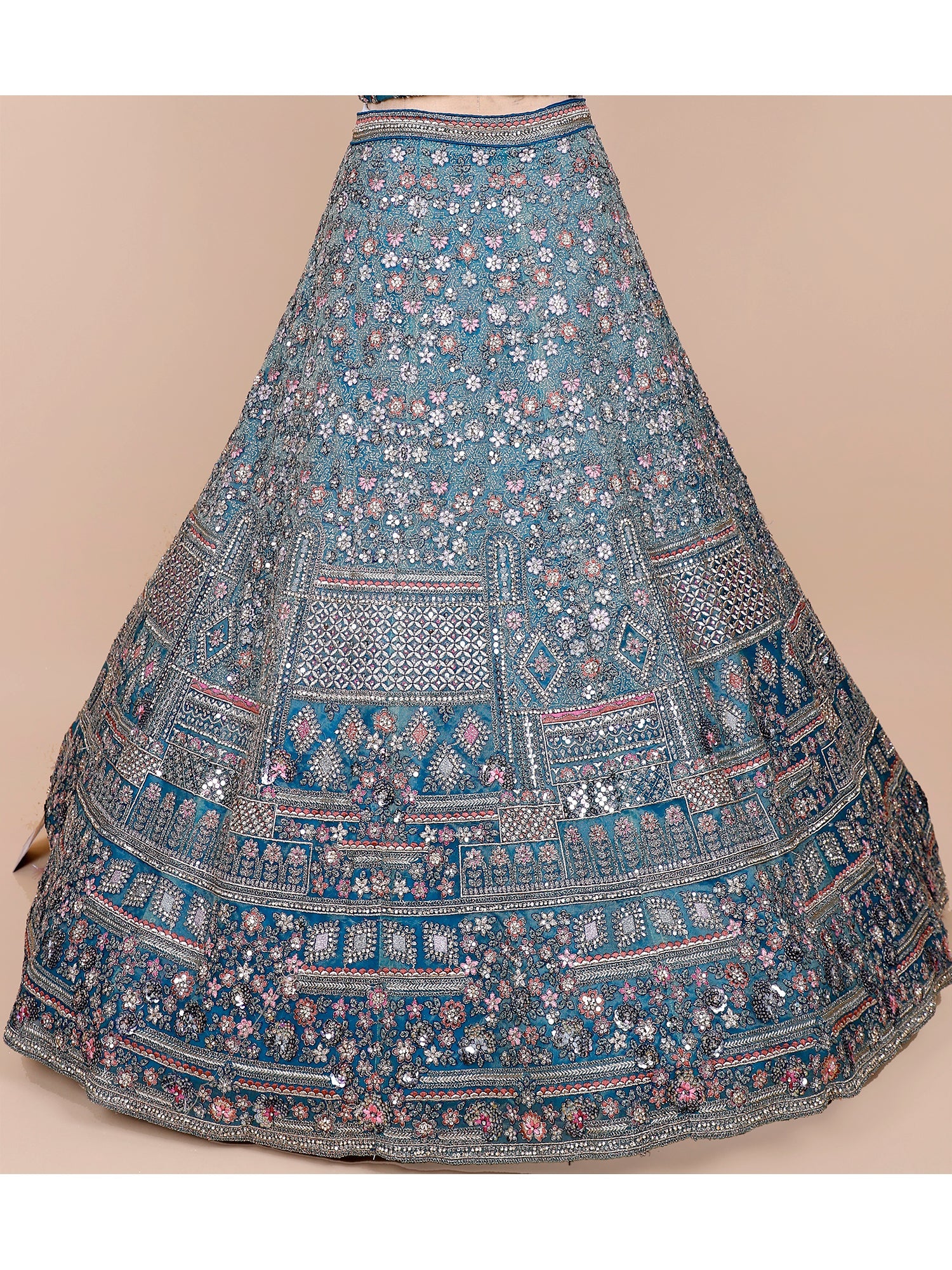 Rama Blue Shimmer Silk Lehenga with Multi-Thread