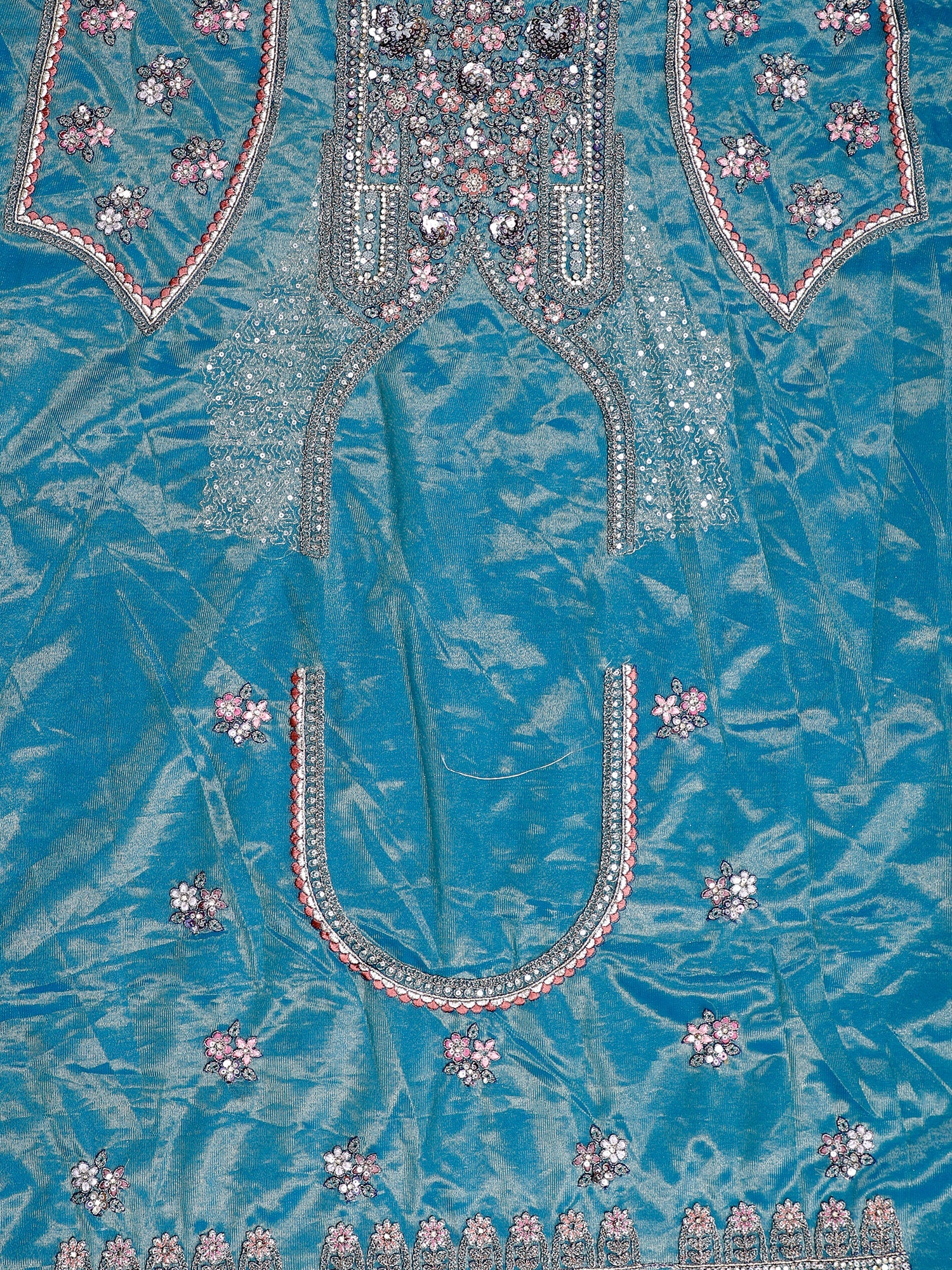 Rama Blue Shimmer Silk Lehenga with Multi-Thread