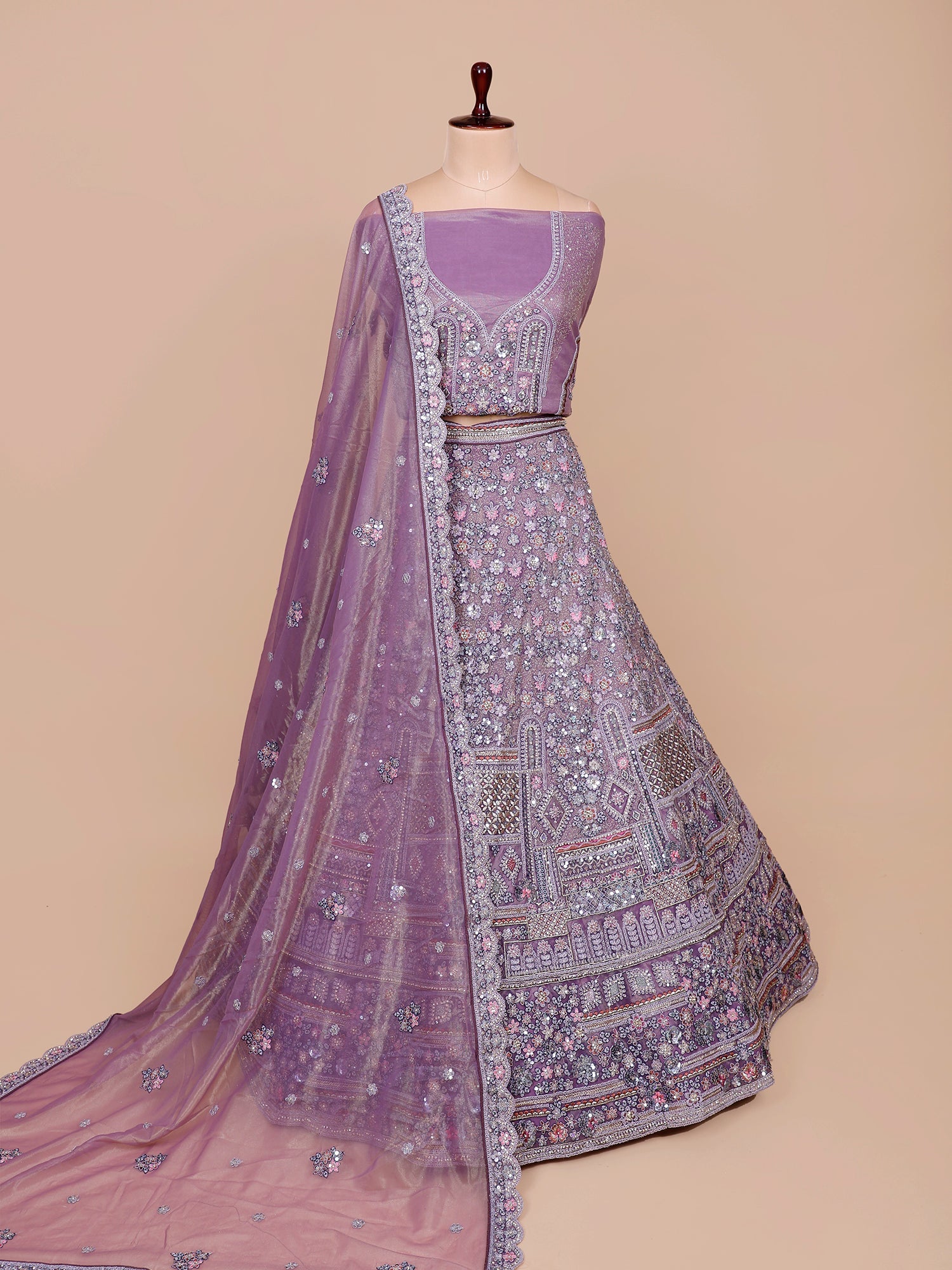 Lavender Shimmer Silk Lehenga with Multi-Thread