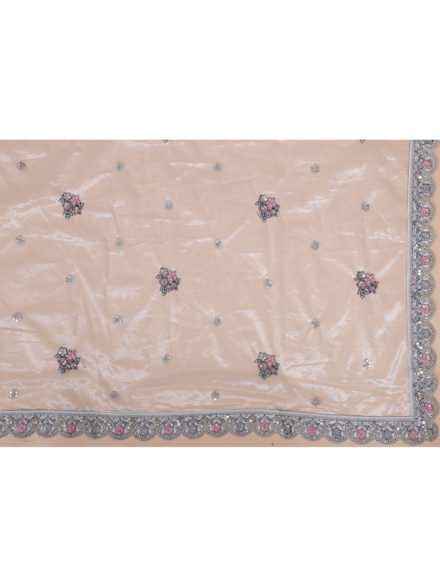White Shimmer Silk Lehenga with Multi embroiderry